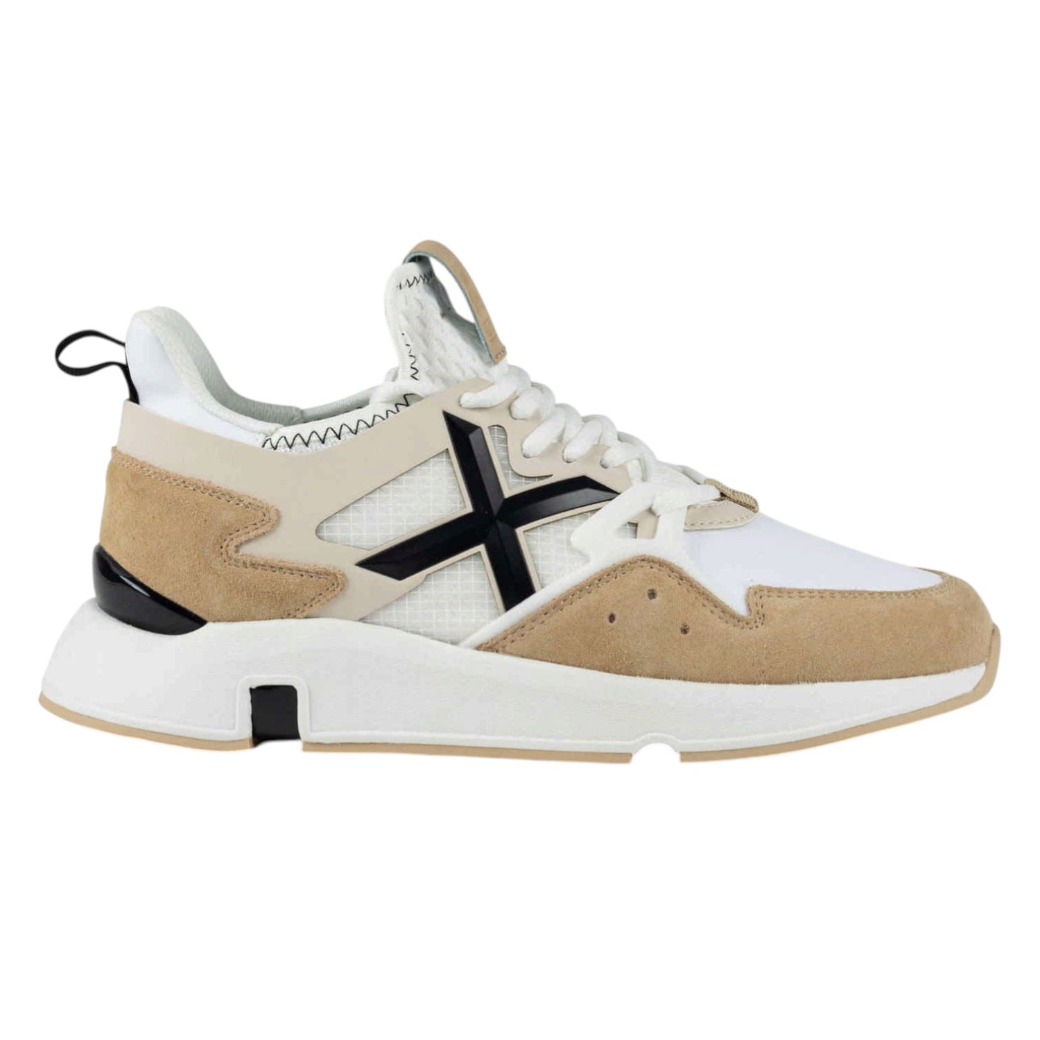Munich Clik Sneakers Uomo in Camoscio e Tessuto Bianco Sabbia