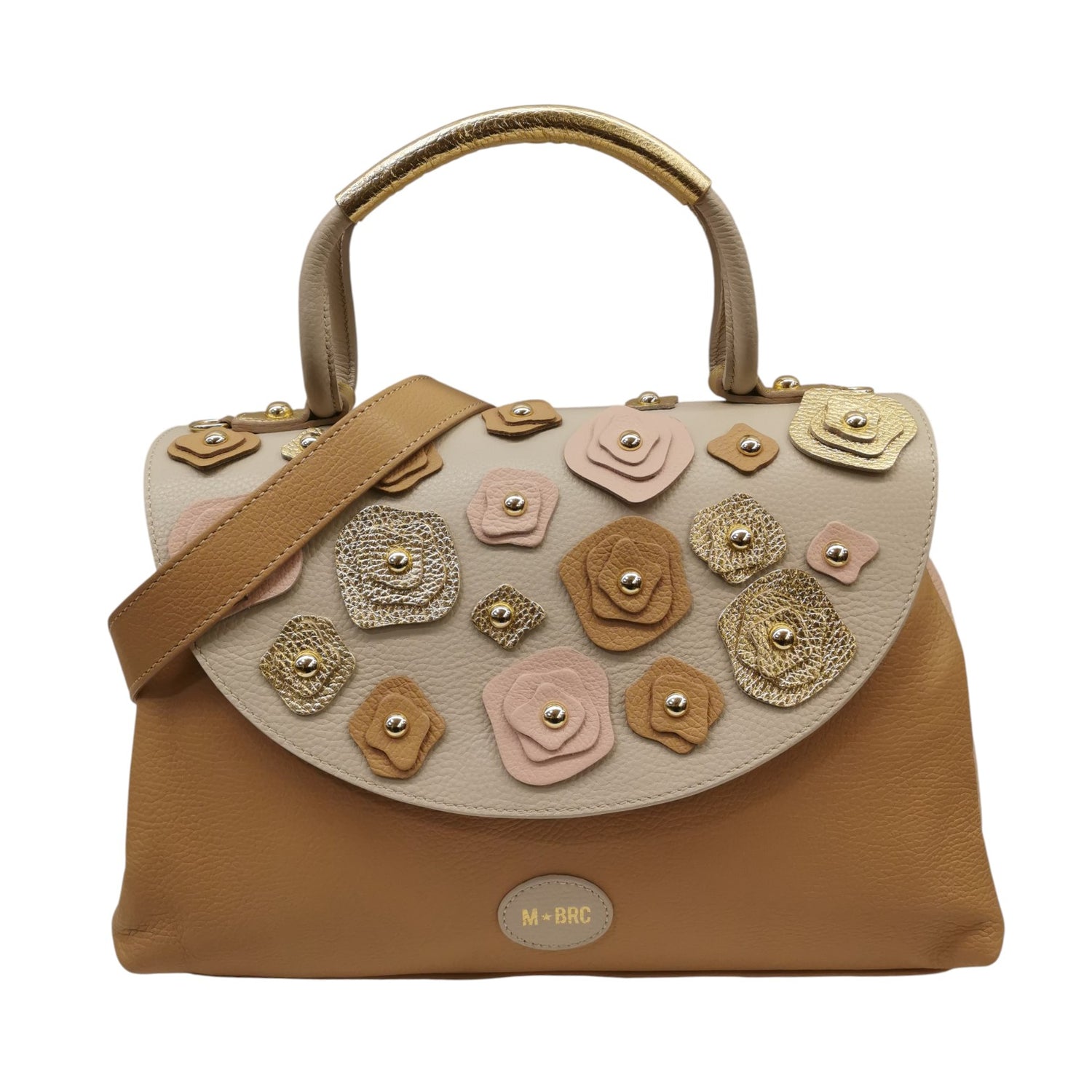 M Brc Borsa a Mano Donna Linea Carla in Pelle Avorio Multi con Tracolla e Fiori