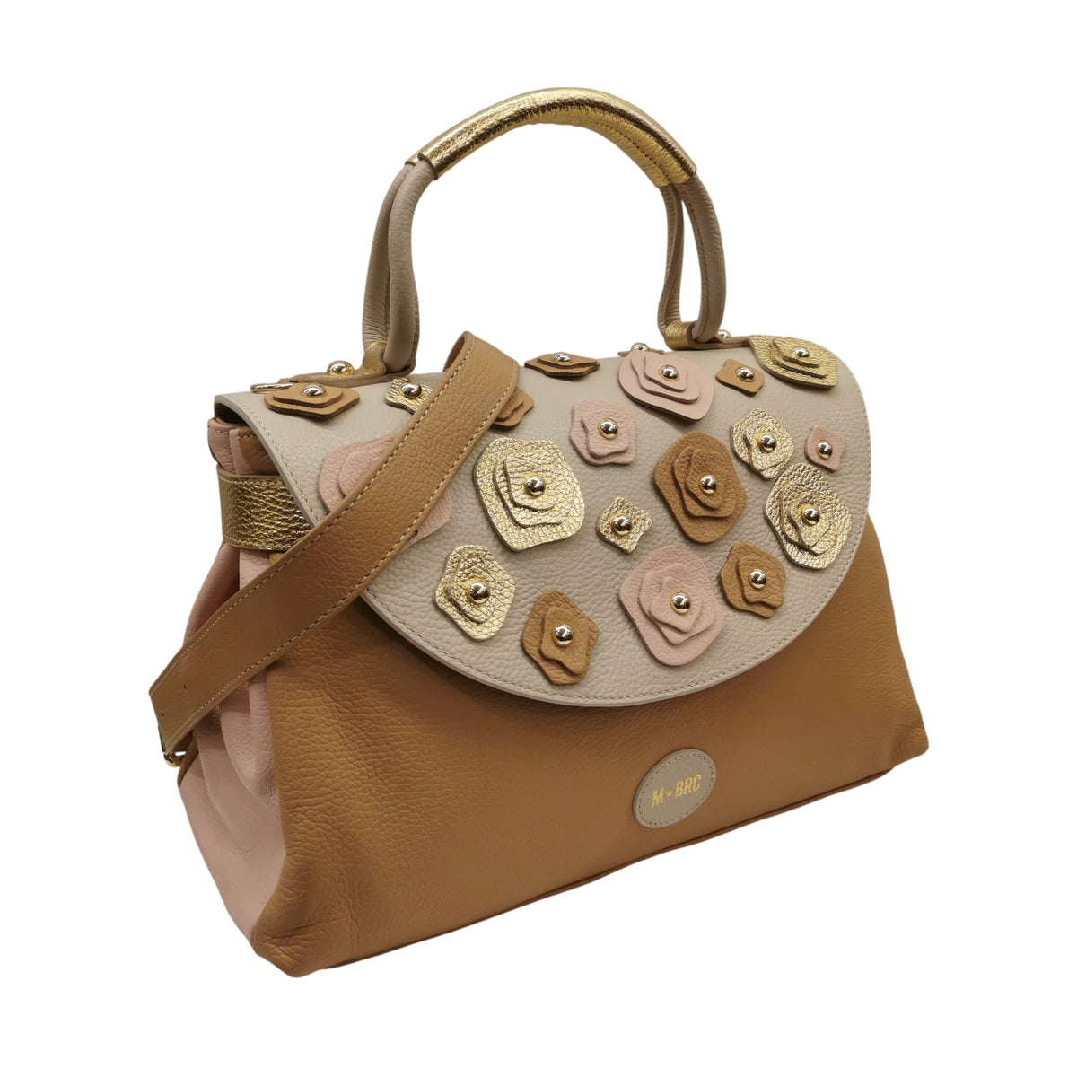 M Brc Borsa a Mano Donna Linea Carla in Pelle Avorio Multi con Tracolla e Fiori
