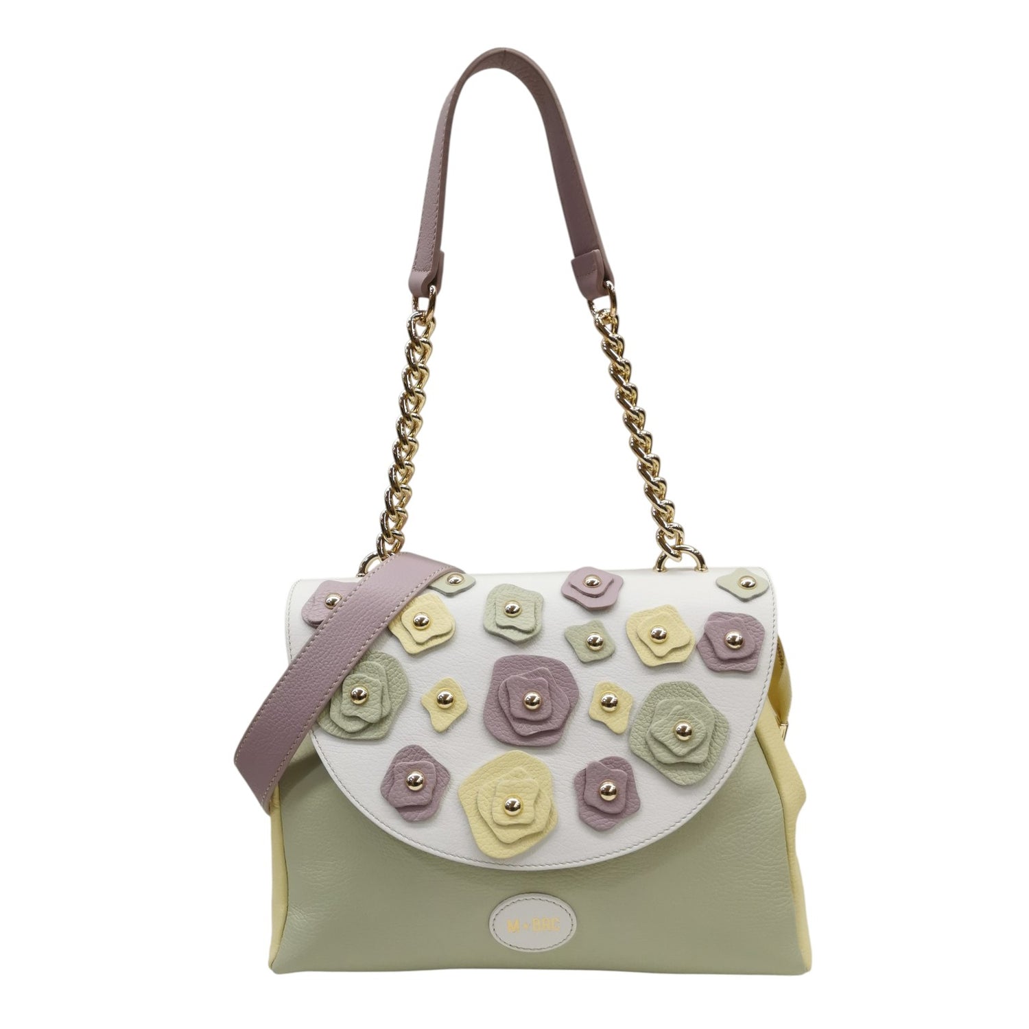 M Brc Borsa a Spalla Donna Linea Carla Bianco Multi e Tracolla e Fiori