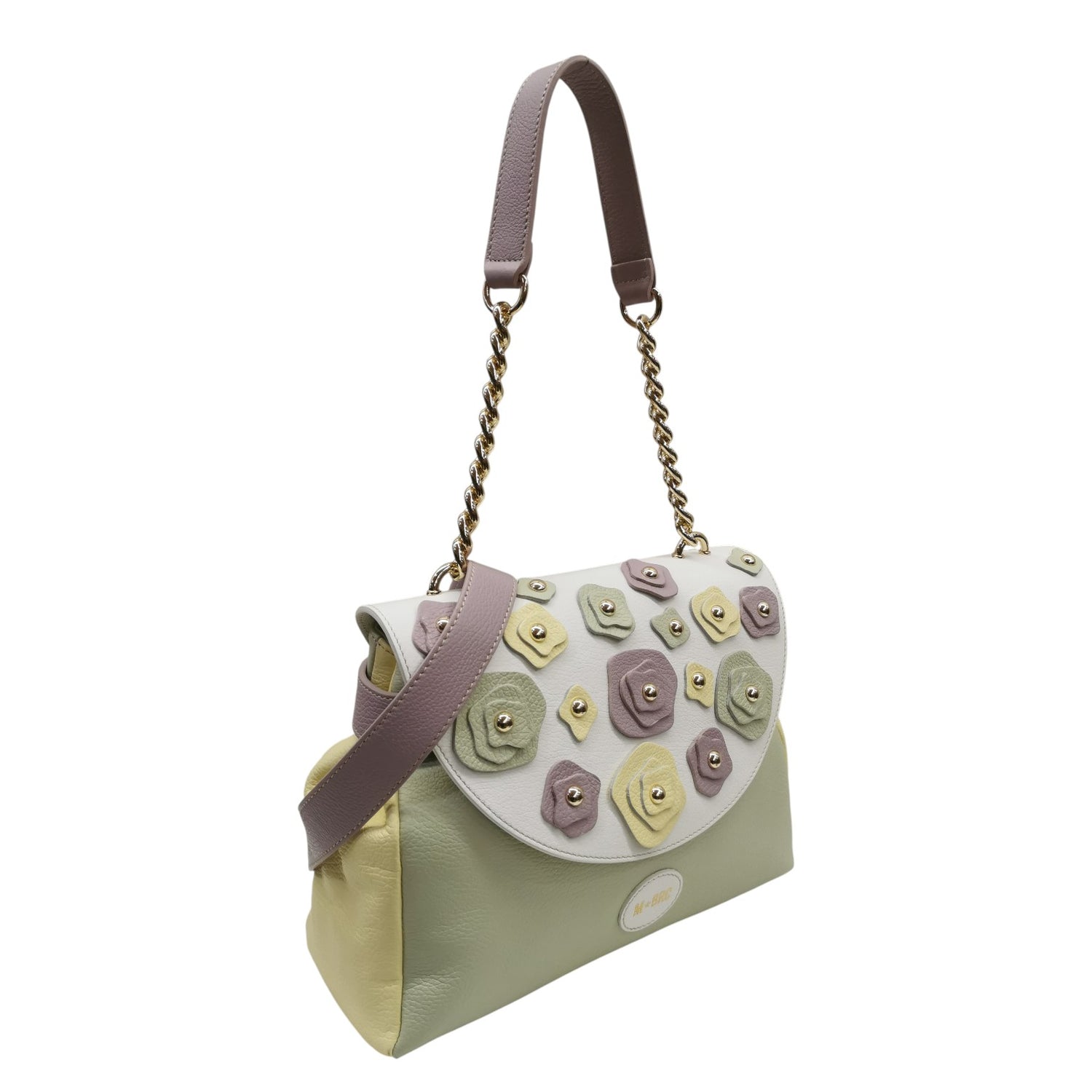 M Brc Borsa a Spalla Donna Linea Carla Bianco Multi e Tracolla e Fiori