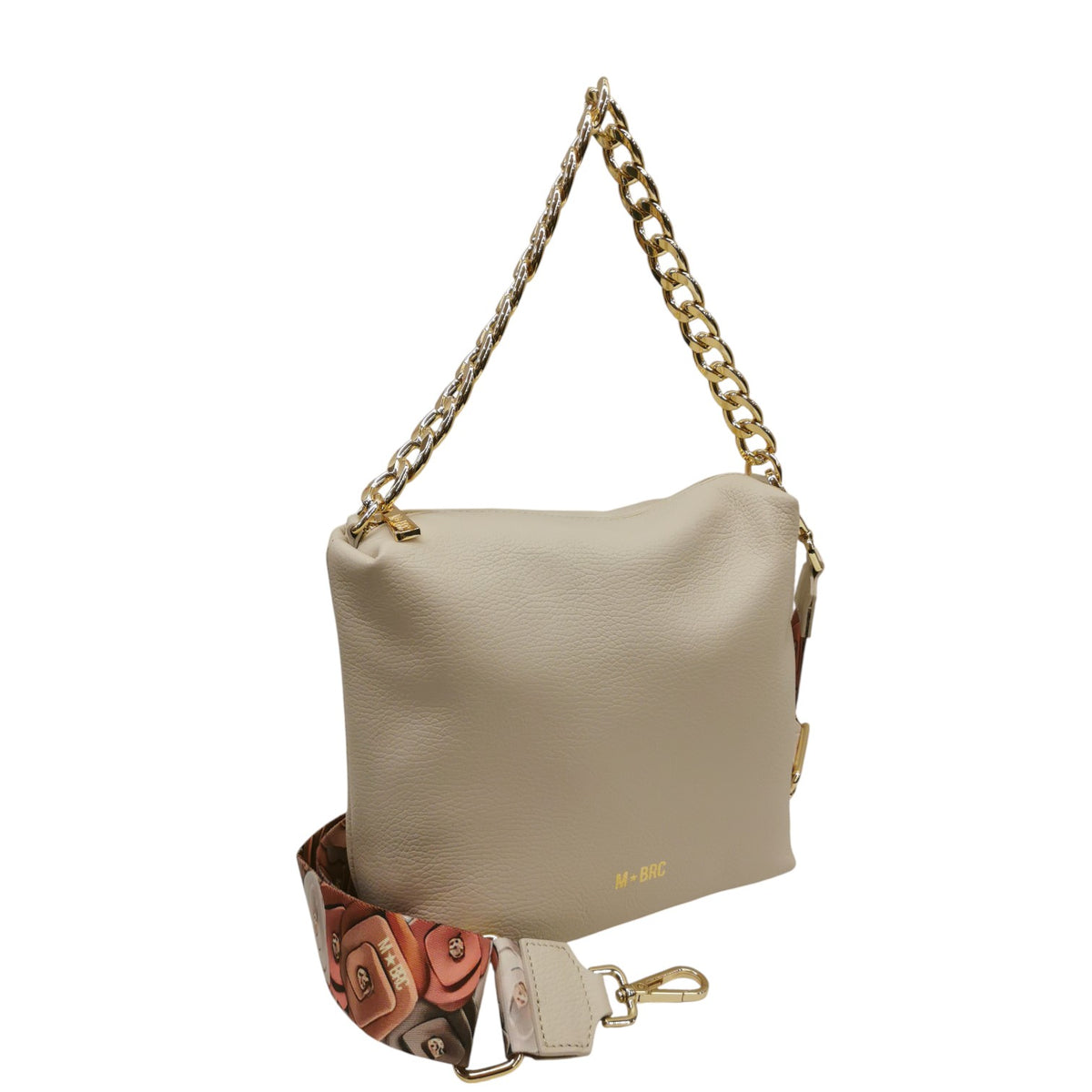 M Brc Borsa a Tracolla Donna Linea Obona in Pelle Avorio con Catena Oro