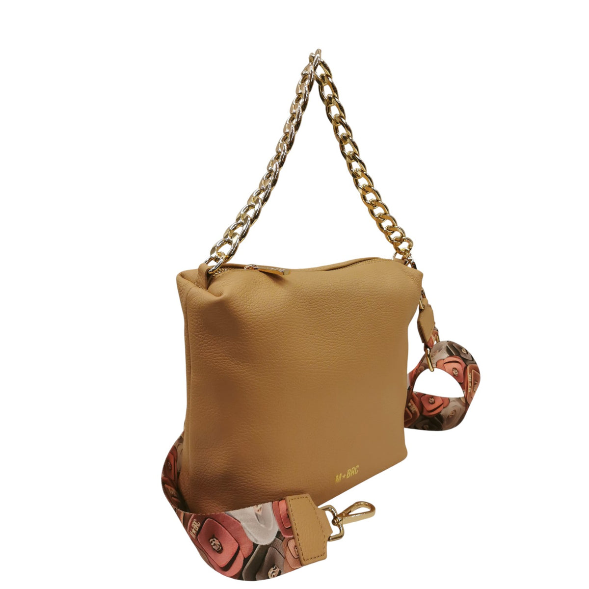 M Brc Borsa a Tracolla Donna Linea Obona in Pelle Cammello con Catena Oro