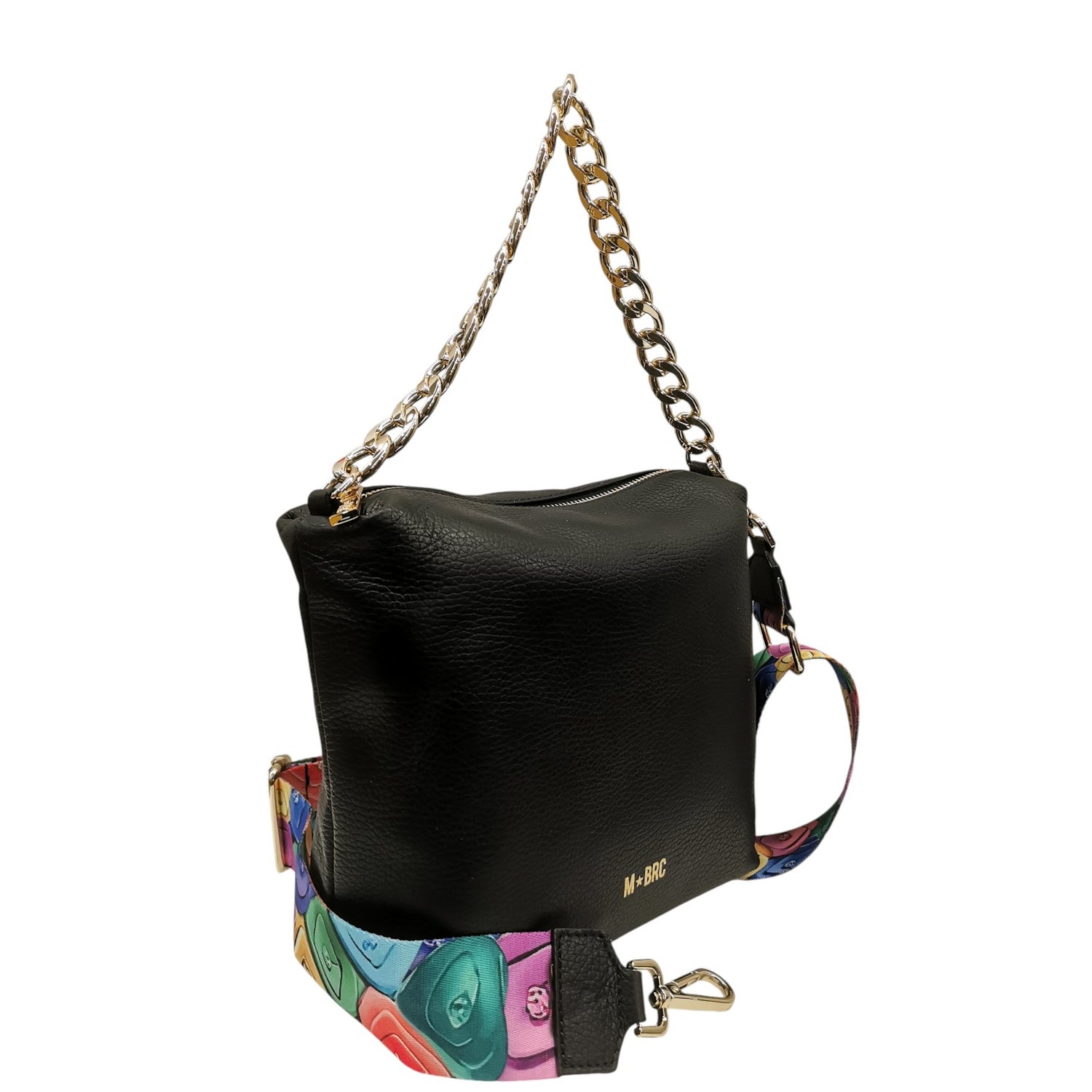 M Brc Borsa a Tracolla Donna Linea Obona in Pelle Nera con Catena Oro