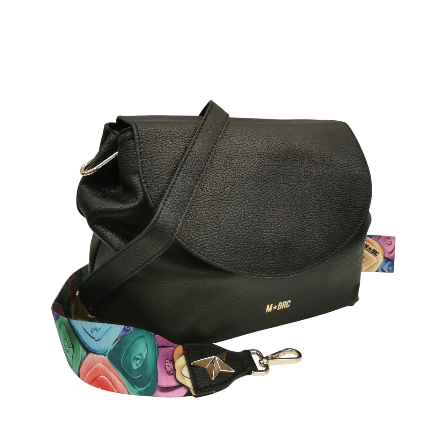 M Brc Borsa a Tracolla Grande Donna Linea Obona in Pelle Nera con Patta