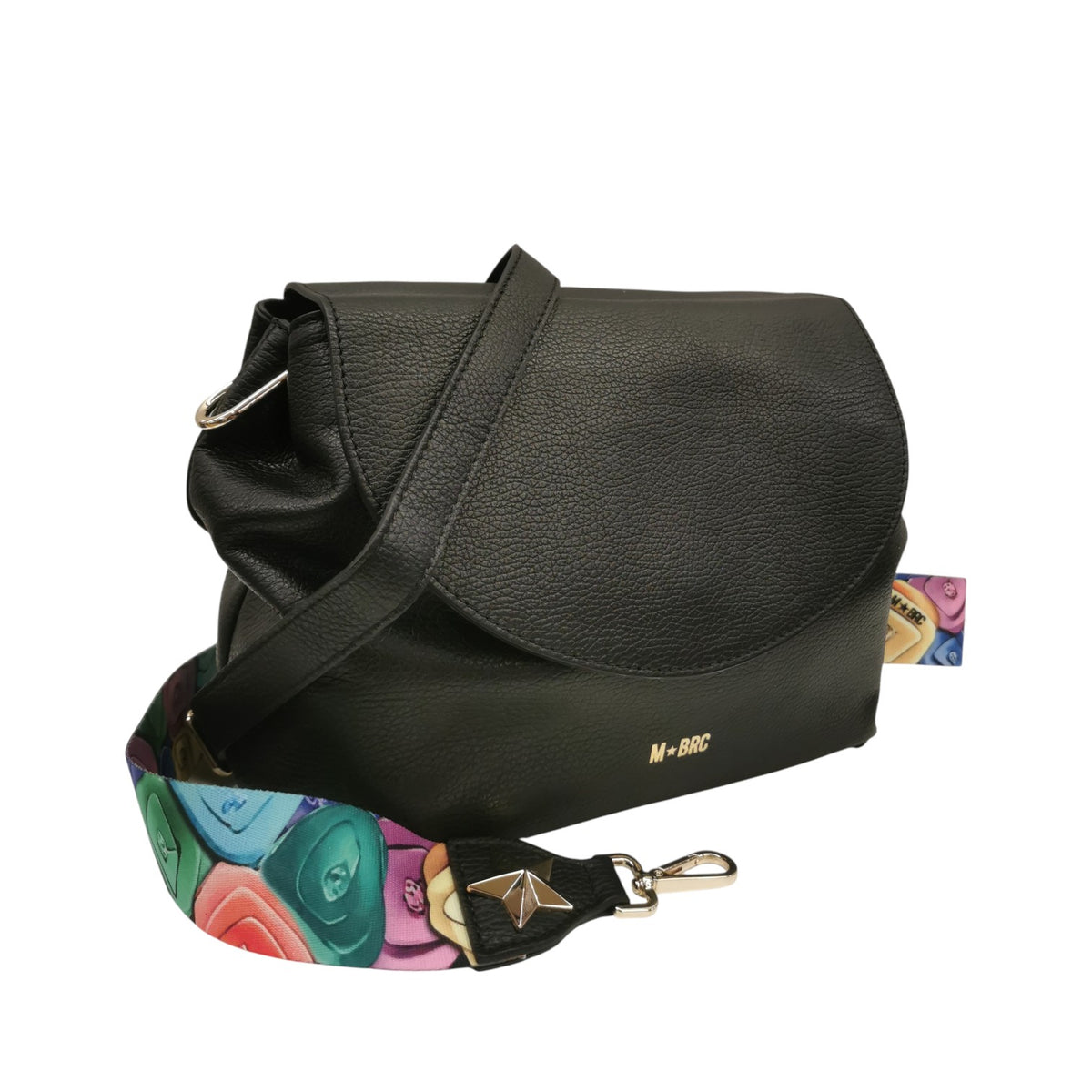 M Brc Borsa a Tracolla Grande Donna Linea Obona in Pelle Nera con Patta