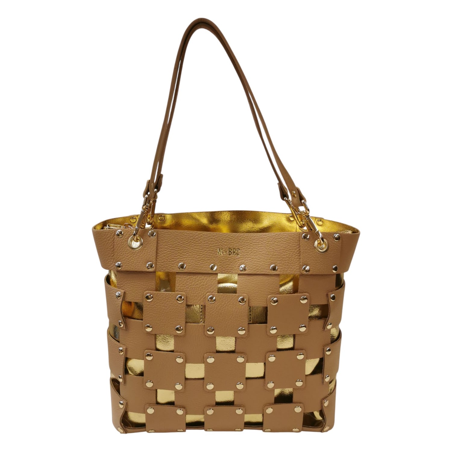 M Brc Borsa a Spalla Media Donna Linea Square in Pelle Cammello con Pochette