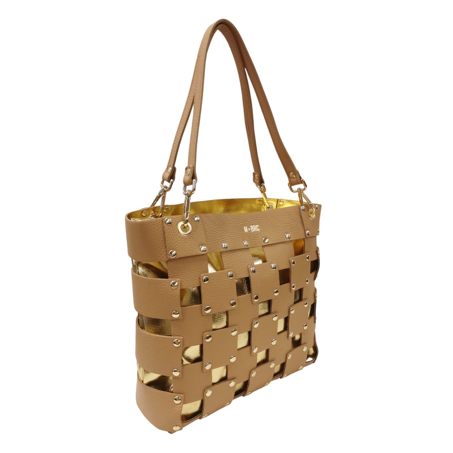 M Brc Borsa a Spalla Media Donna Linea Square in Pelle Cammello con Pochette