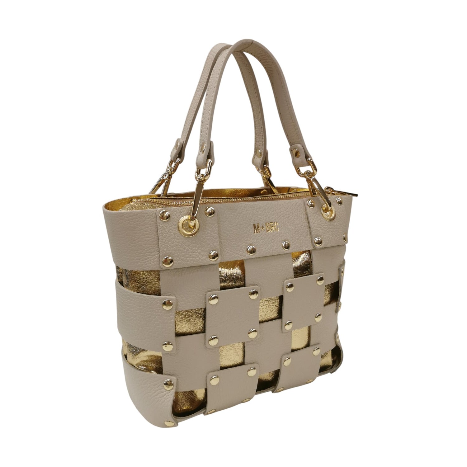 M Brc Borsa a Spalla Piccola Donna Linea Square in Pelle Avorio con Pochette