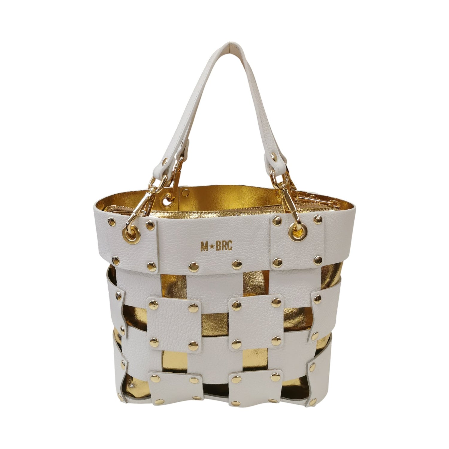 M Brc Borsa a Spalla Piccola Donna Linea Square in Pelle Bianca con Pochette