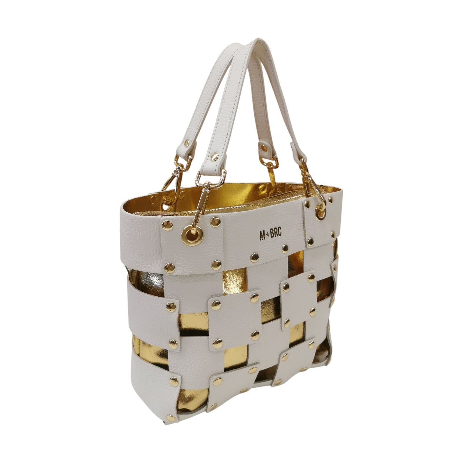 M Brc Borsa a Spalla Piccola Donna Linea Square in Pelle Bianca con Pochette