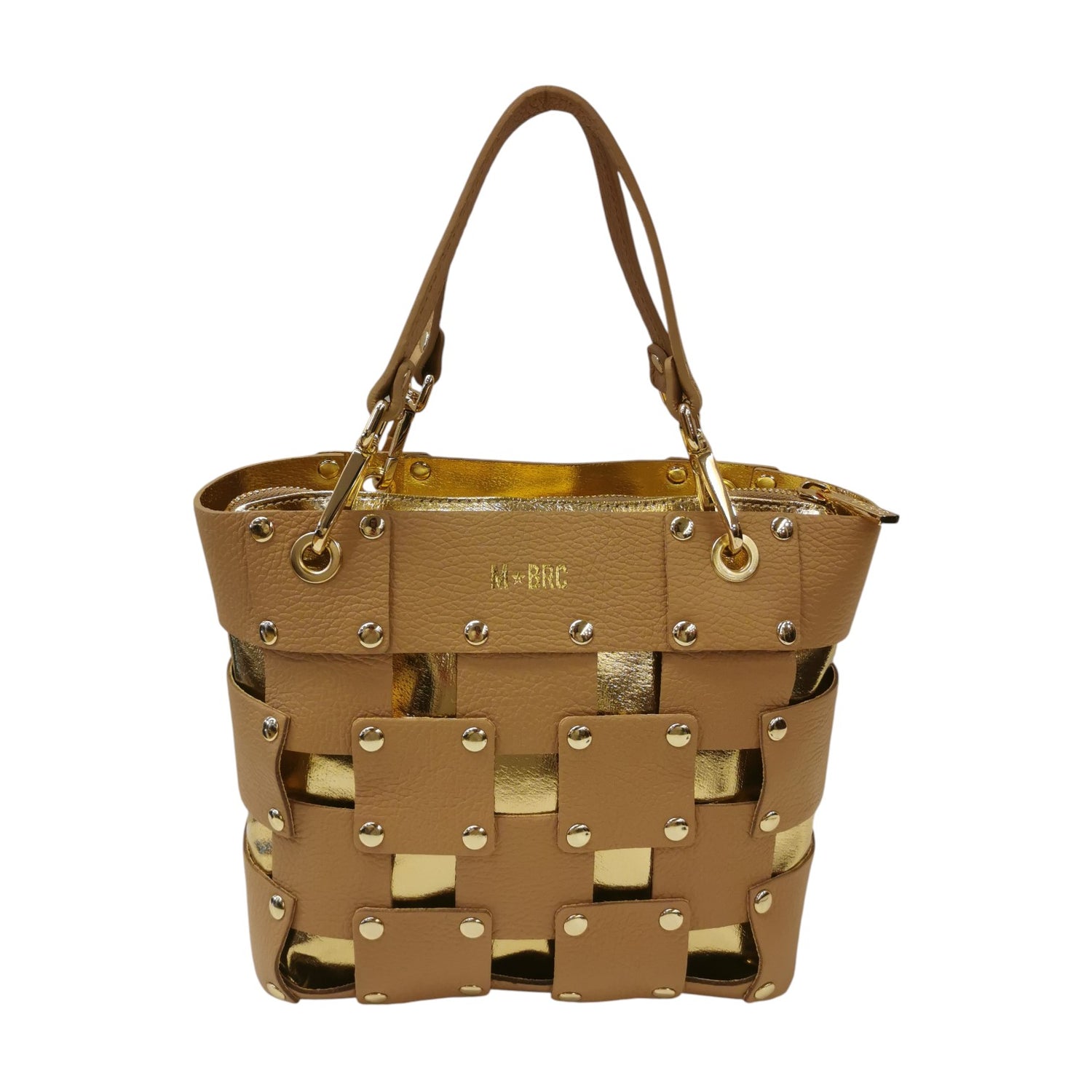 M Brc Borsa a Spalla Piccola Donna Linea Square in Pelle Cammello con Pochette