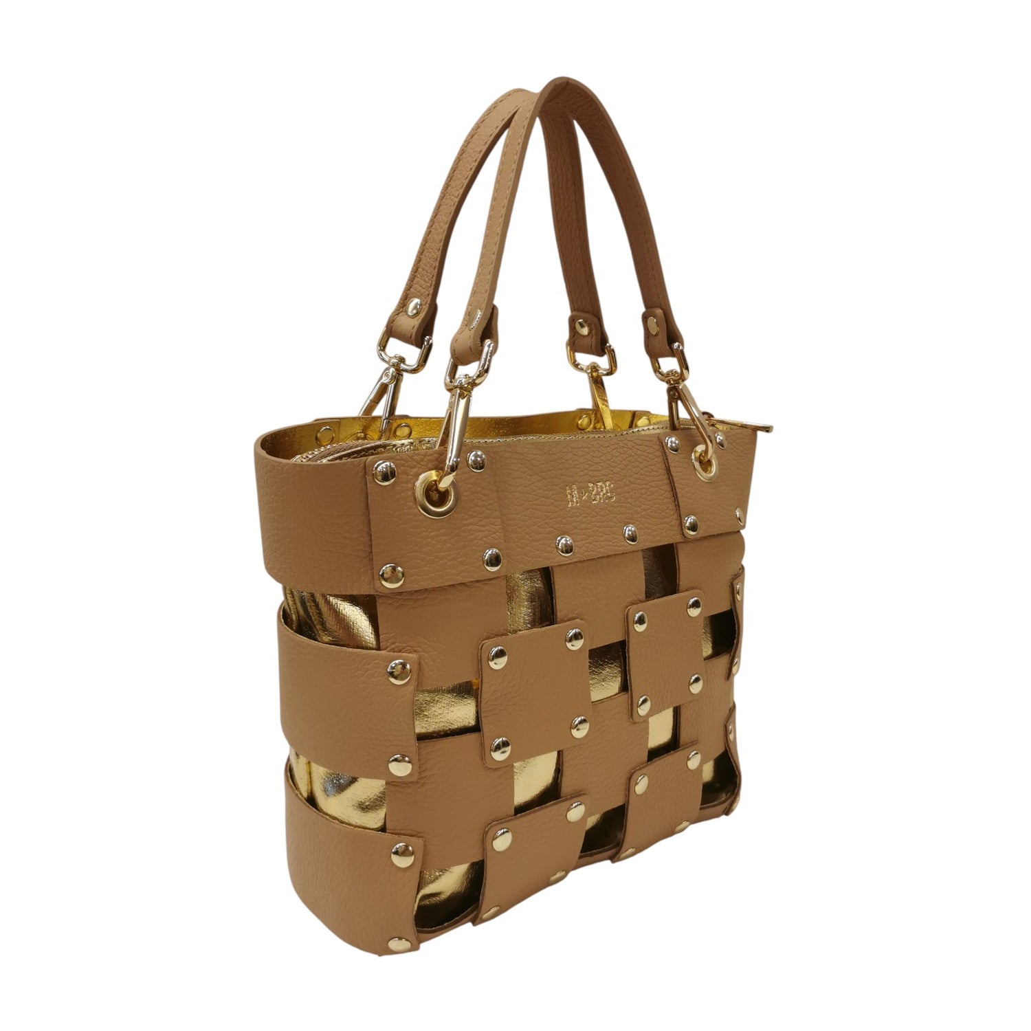 M Brc Borsa a Spalla Piccola Donna Linea Square in Pelle Cammello con Pochette