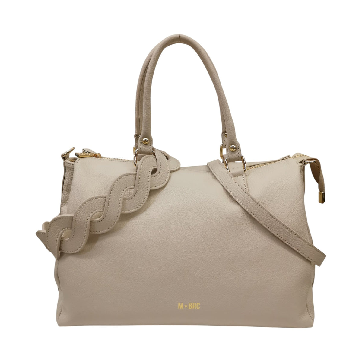 M Brc Borsa a Spalla Donna Linea Onda in Pelle Avorio con Doppia Tracolla