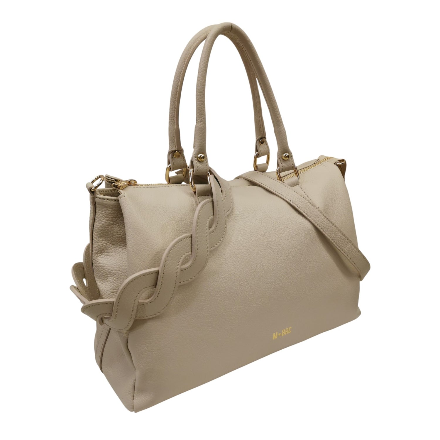 M Brc Borsa a Spalla Donna Linea Onda in Pelle Avorio con Doppia Tracolla