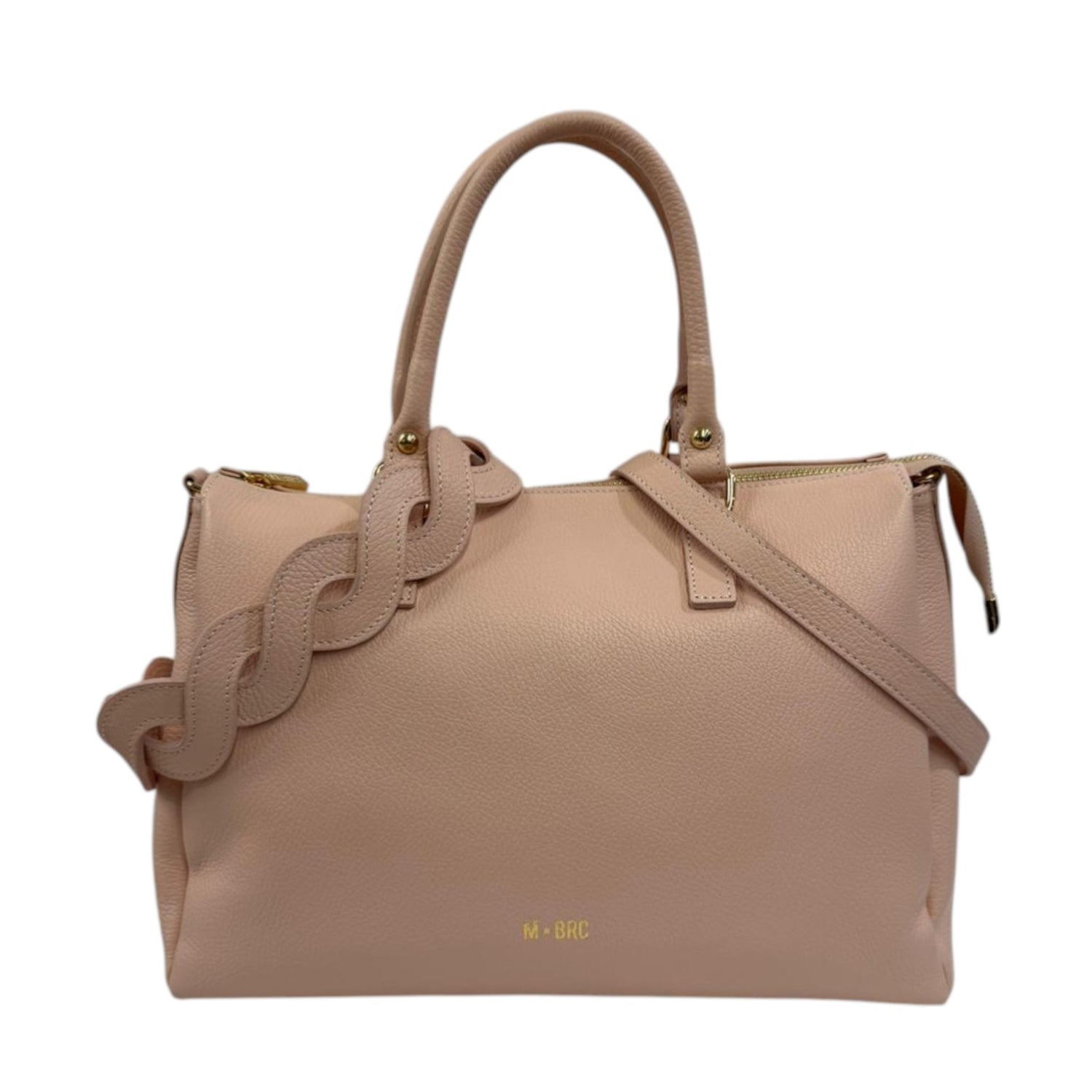 M Brc Borsa a Spalla Donna Linea Onda in Pelle Cipria con Doppia Tracolla