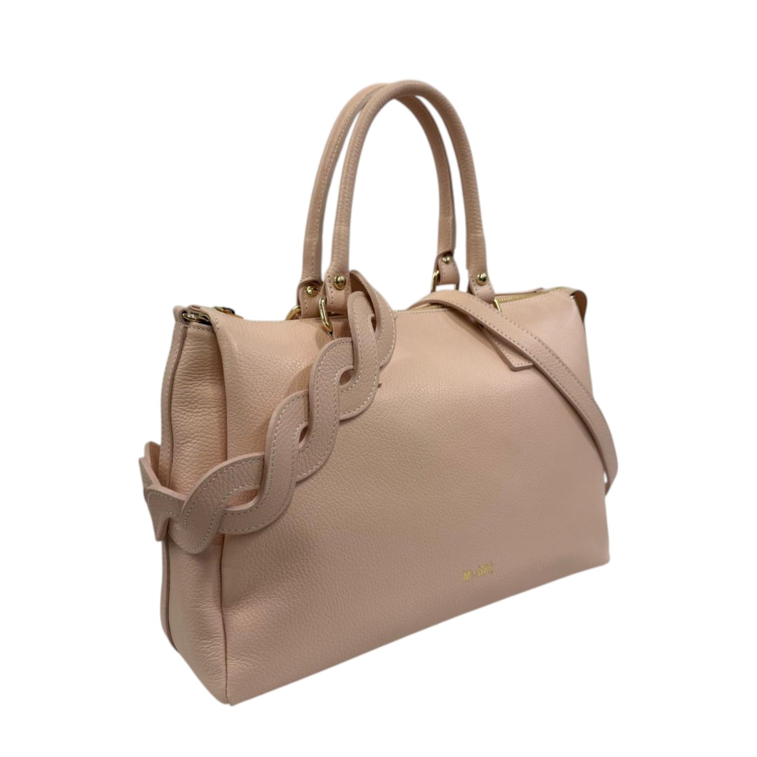 M Brc Borsa a Spalla Donna Linea Onda in Pelle Cipria con Doppia Tracolla