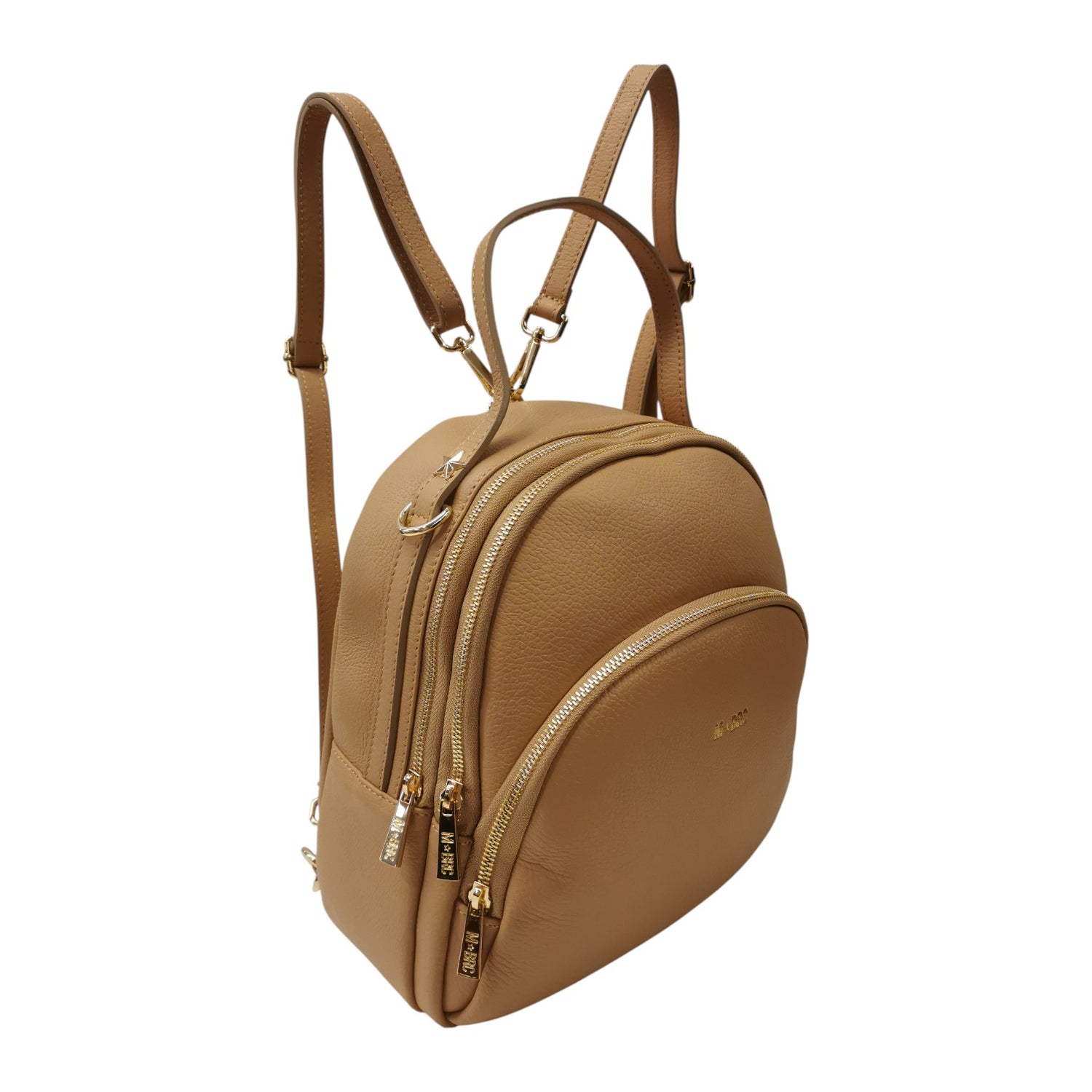 M Brc Zaino a Borsa Donna Linea Obona in Pelle Cammello con Doppi Spallacci e Scomparti