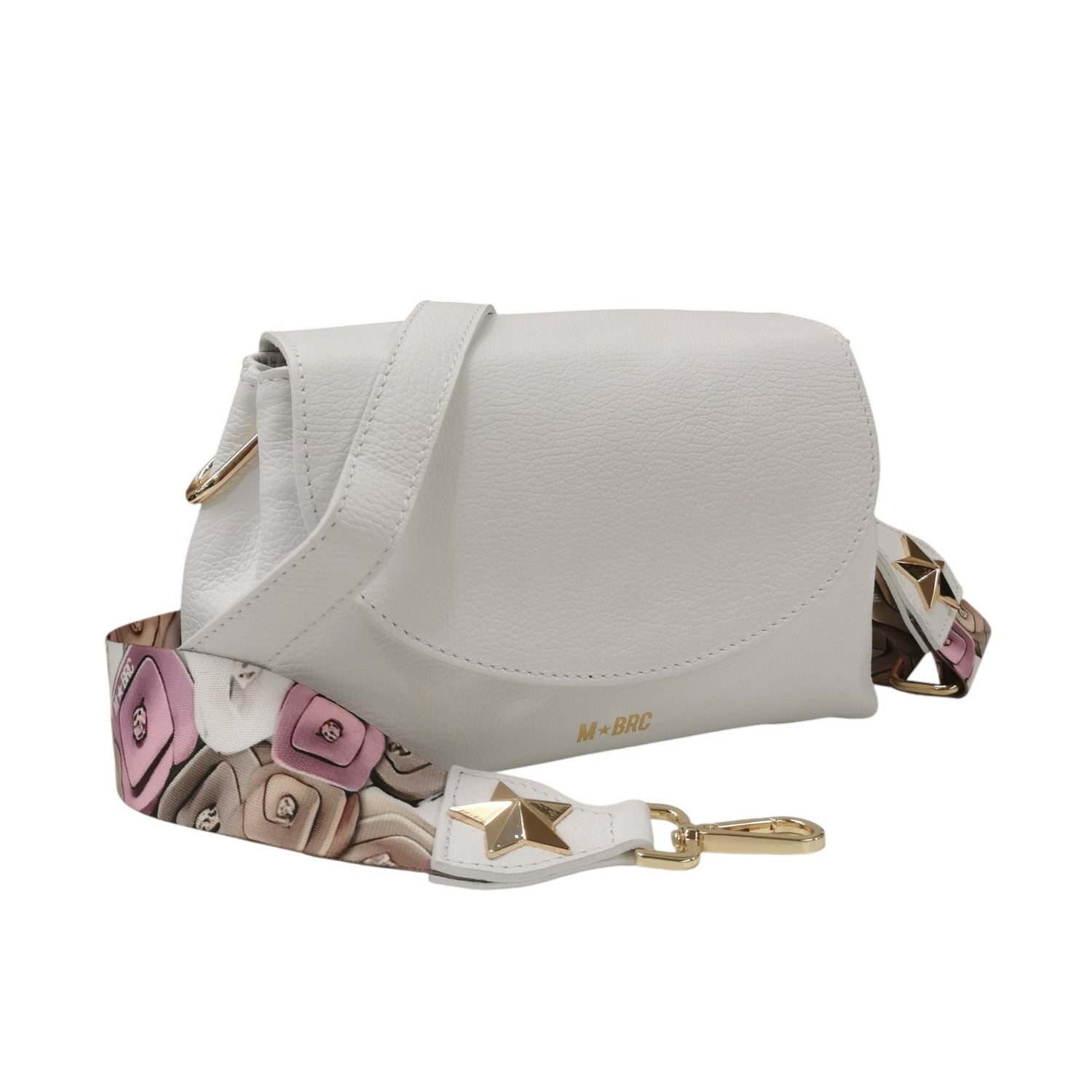 M Brc Tracolla Donna Media Linea Obona in Pelle Martellata Bianca