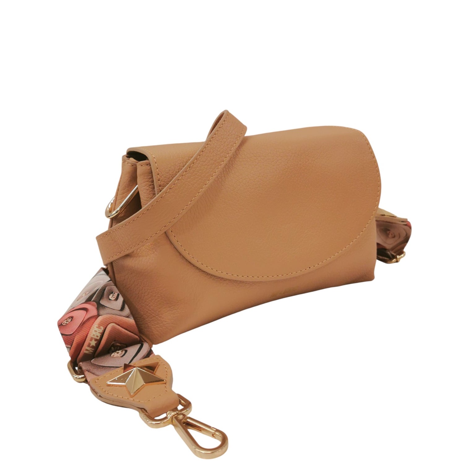 M Brc Tracolla Donna Media Linea Obona in Pelle Martellata Cammello