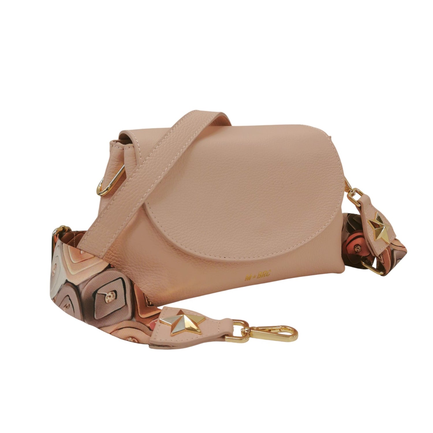 M Brc Tracolla Donna Media Linea Obona in Pelle Martellata Cipria