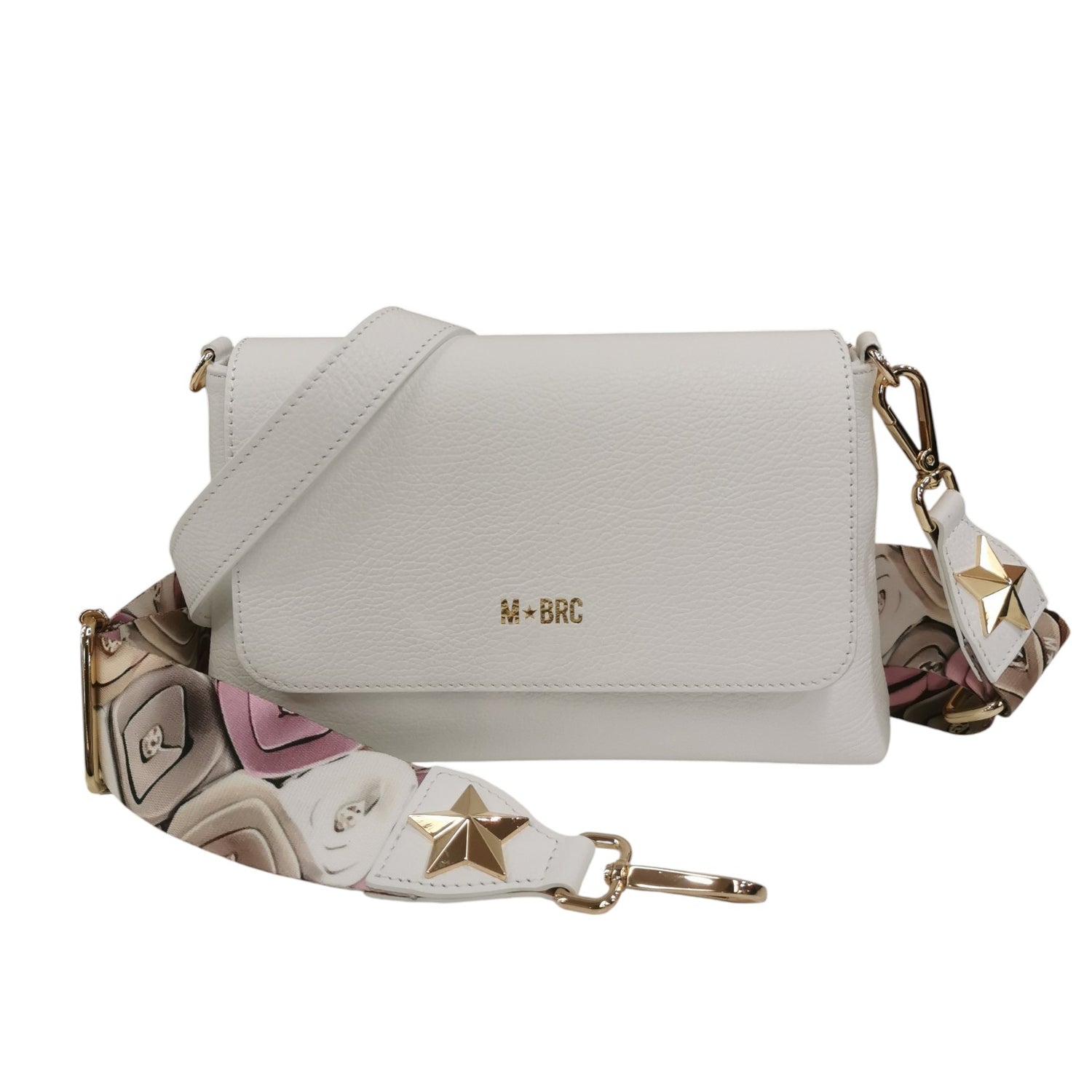 M Brc Borsa a Tracolla Donna Linea Obona in Pelle Martellata Bianca