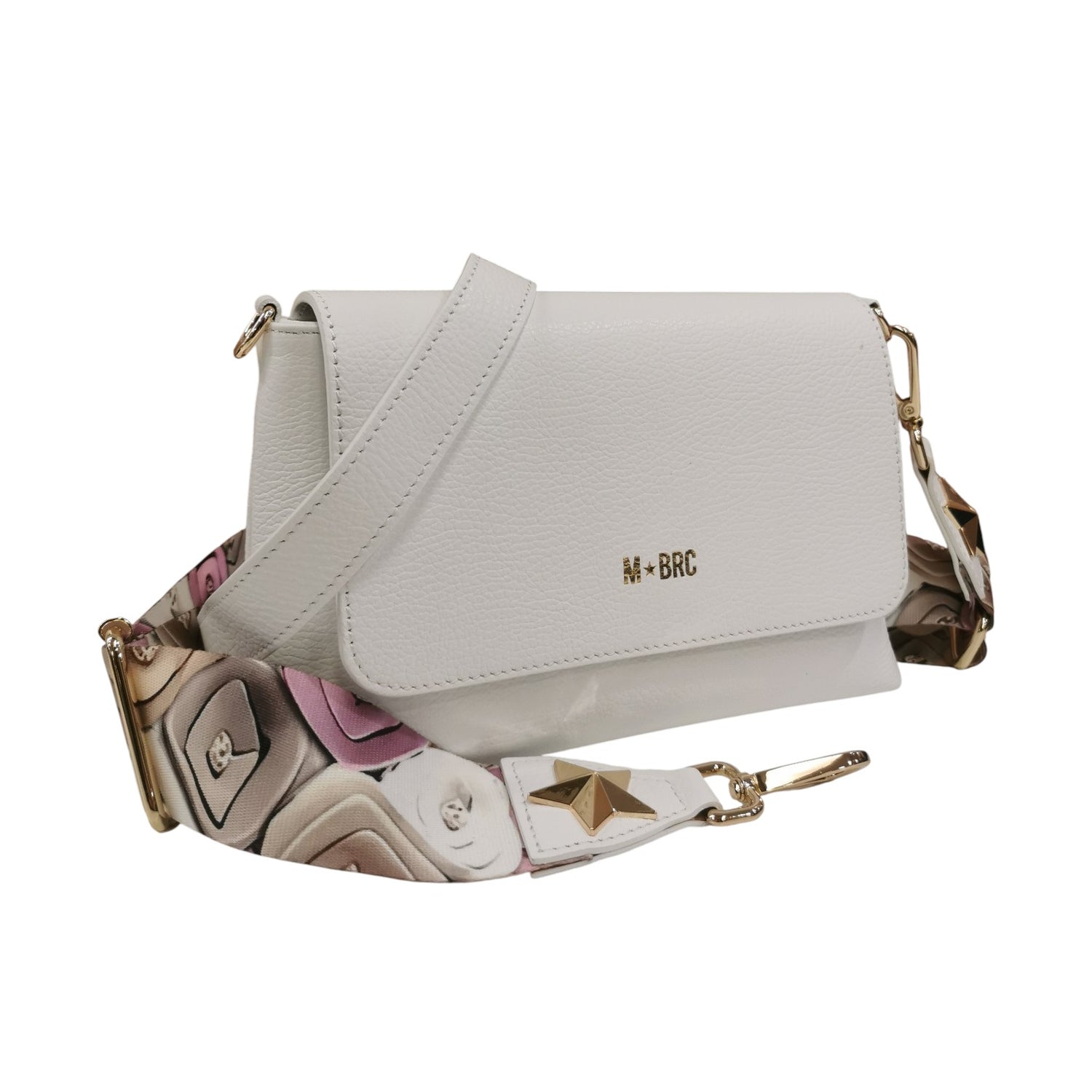 M Brc Borsa a Tracolla Donna Linea Obona in Pelle Martellata Bianca