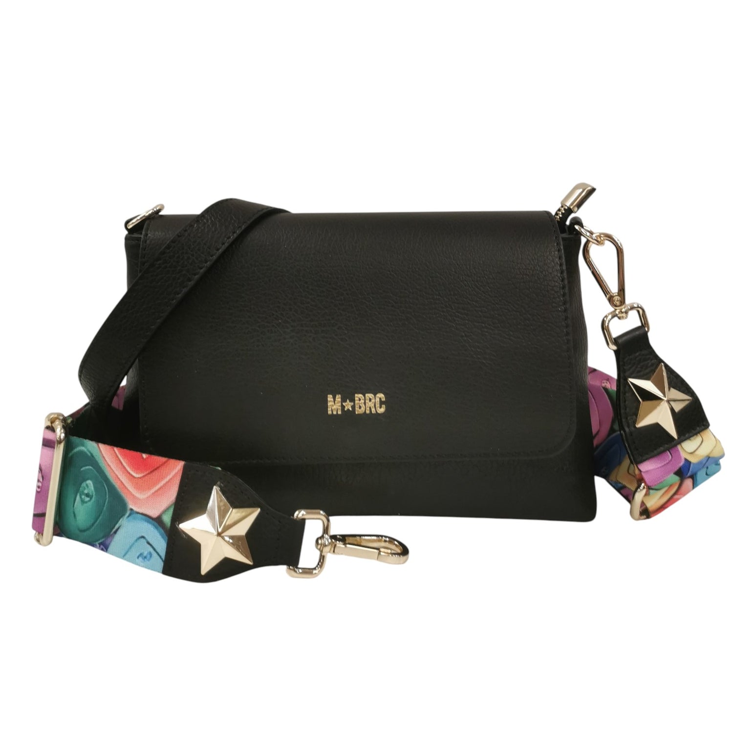 M Brc Borsa a Tracolla Donna Linea Obona in Pelle Martellata Nera