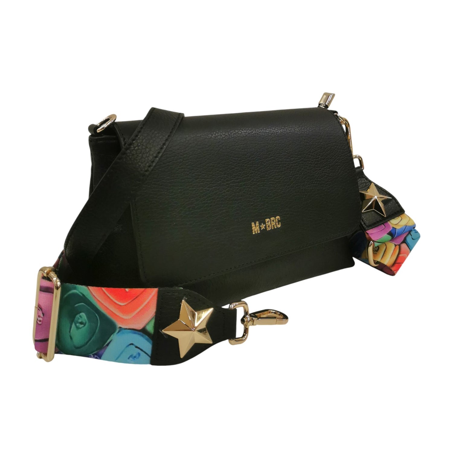 M Brc Borsa a Tracolla Donna Linea Obona in Pelle Martellata Nera