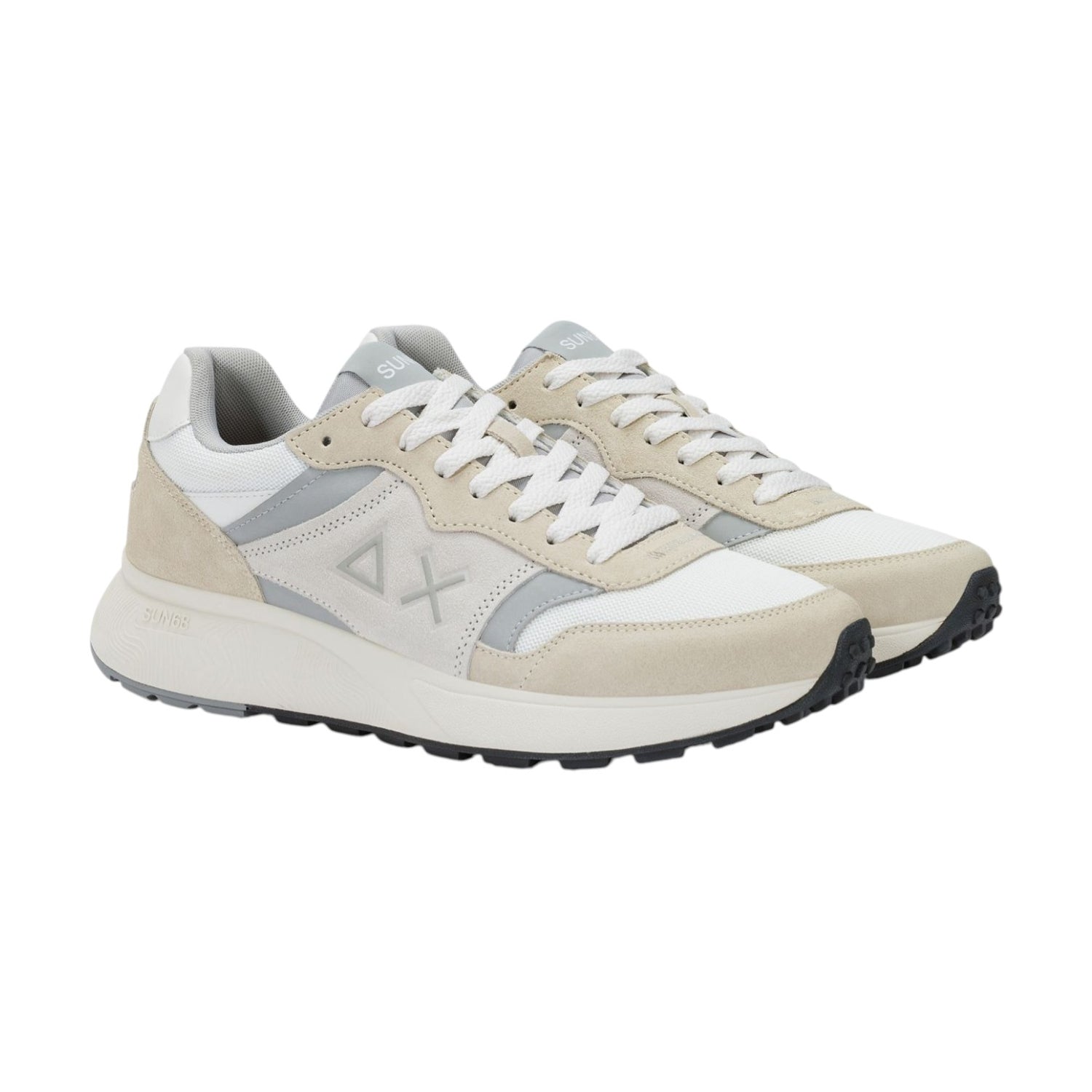 SUN68 Sun Daddy Sneakers Uomo Bianca con Dettagli Beige e Grigi