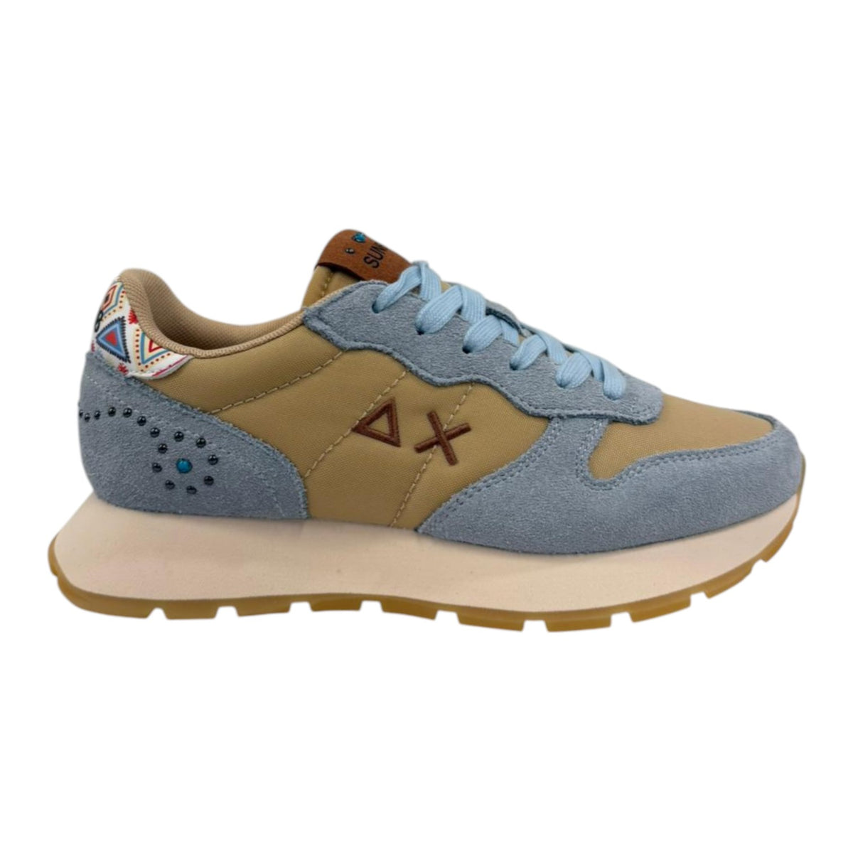 SUN68 Ally Studs Sneakers Donna Azzurra con Dettaglio Ricamato