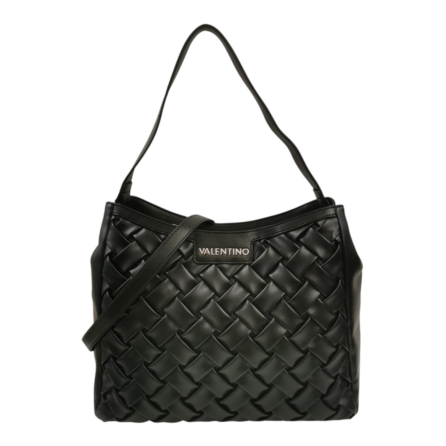 Mario Valentino Borsa a Spalla Donna in Ecopelle Nera con Intreccio
