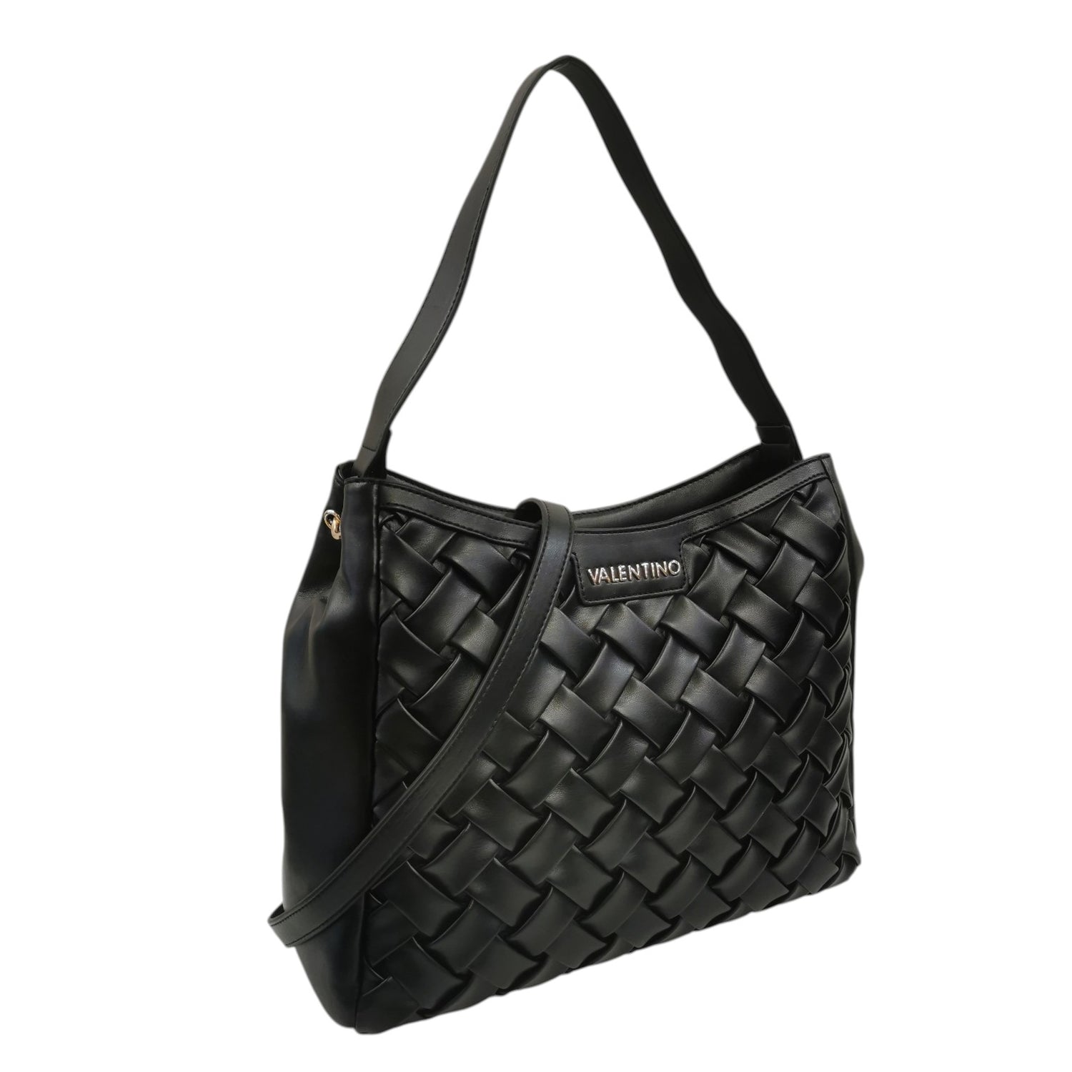 Mario Valentino Borsa a Spalla Donna in Ecopelle Nera con Intreccio
