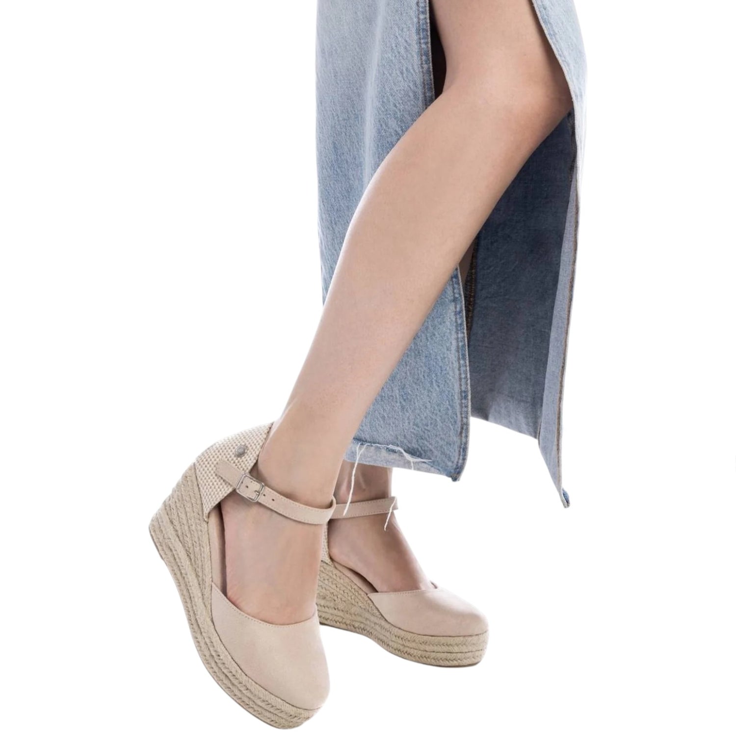 Refresh Espadrillas Donna in Camoscio Beige con Zeppa Alta 80mm