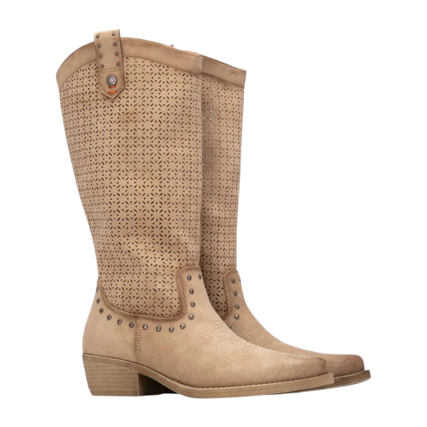 Refresh Stivale Camperos Donna in Camoscio Traforato Beige con Tacco Alto 40mm