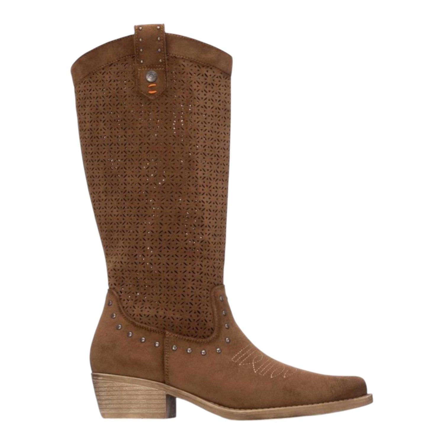 Refresh Stivale Camperos Donna in Camoscio Traforato Cammello con Tacco Alto 40mm