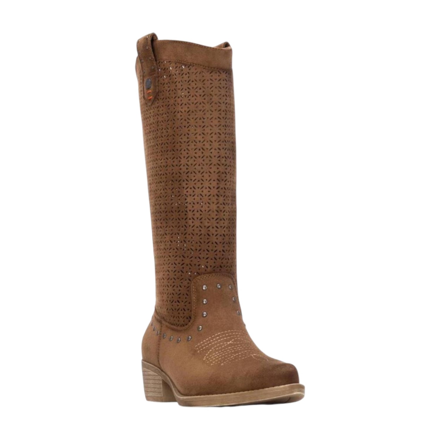 Refresh Stivale Camperos Donna in Camoscio Traforato Cammello con Tacco Alto 40mm