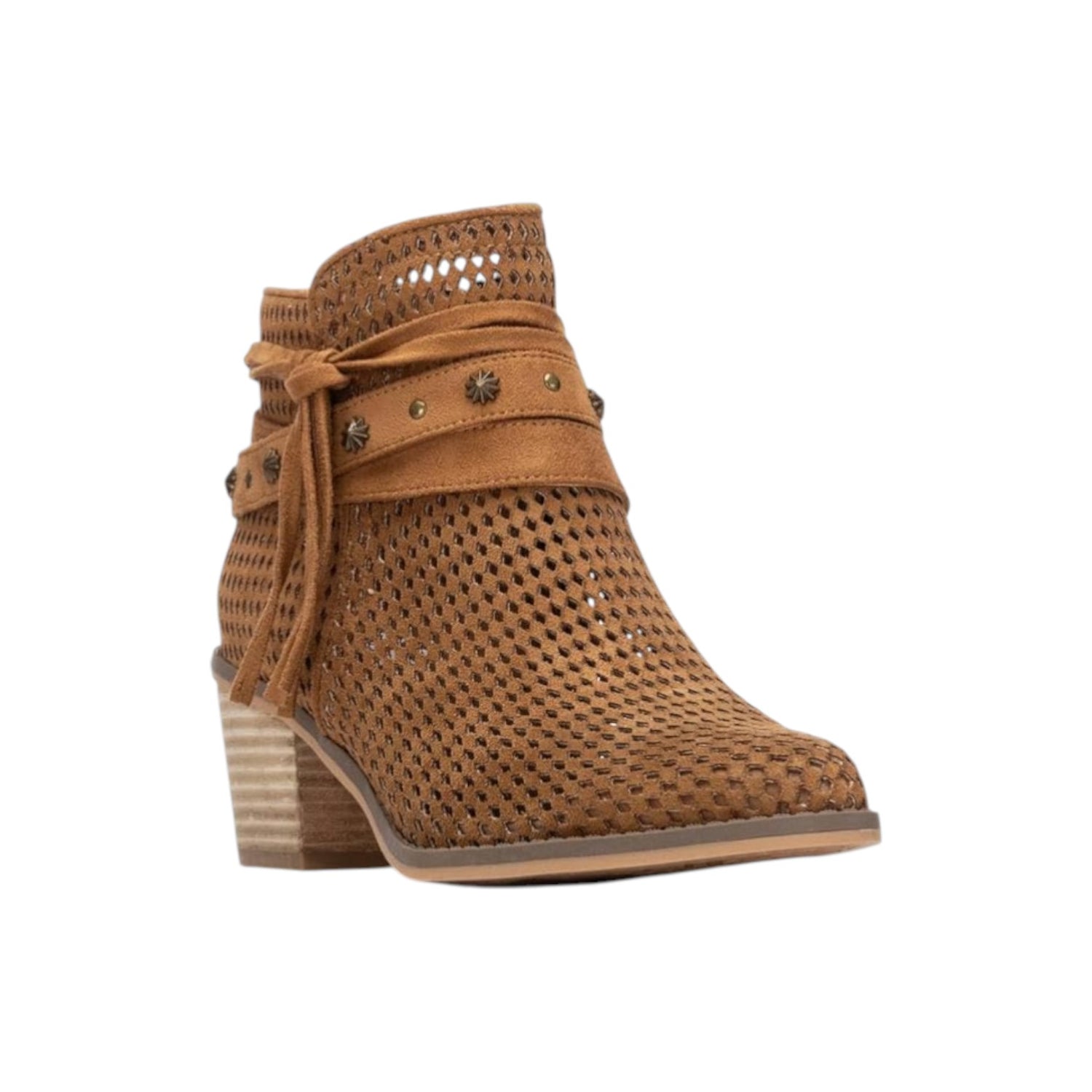 Refresh Camperos Donna in Camoscio Traforato Cammello con Laccetto e Tacco Largo Alto 60mm
