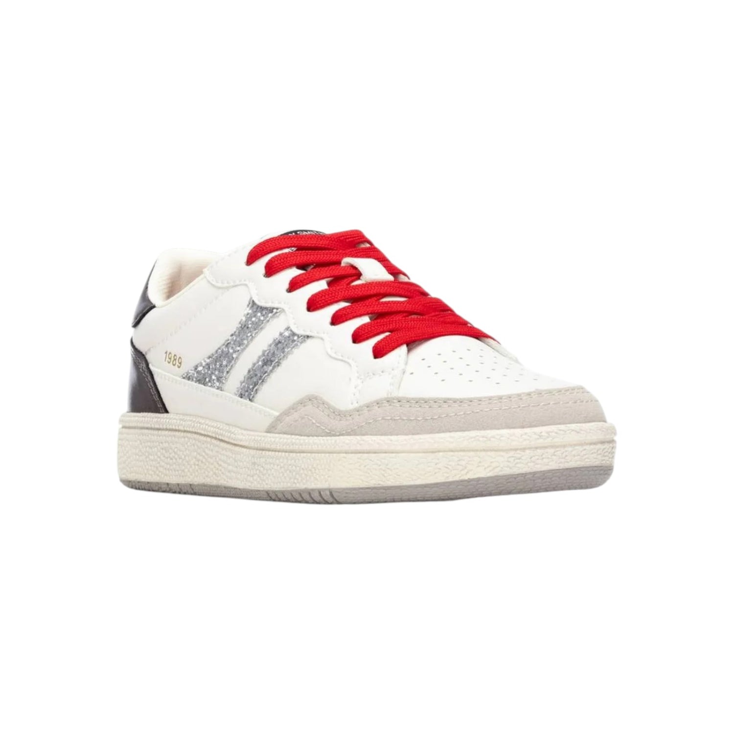 Teddy Smith Sneakers Donna Bianca con Strass Argento e Lacci Rossi