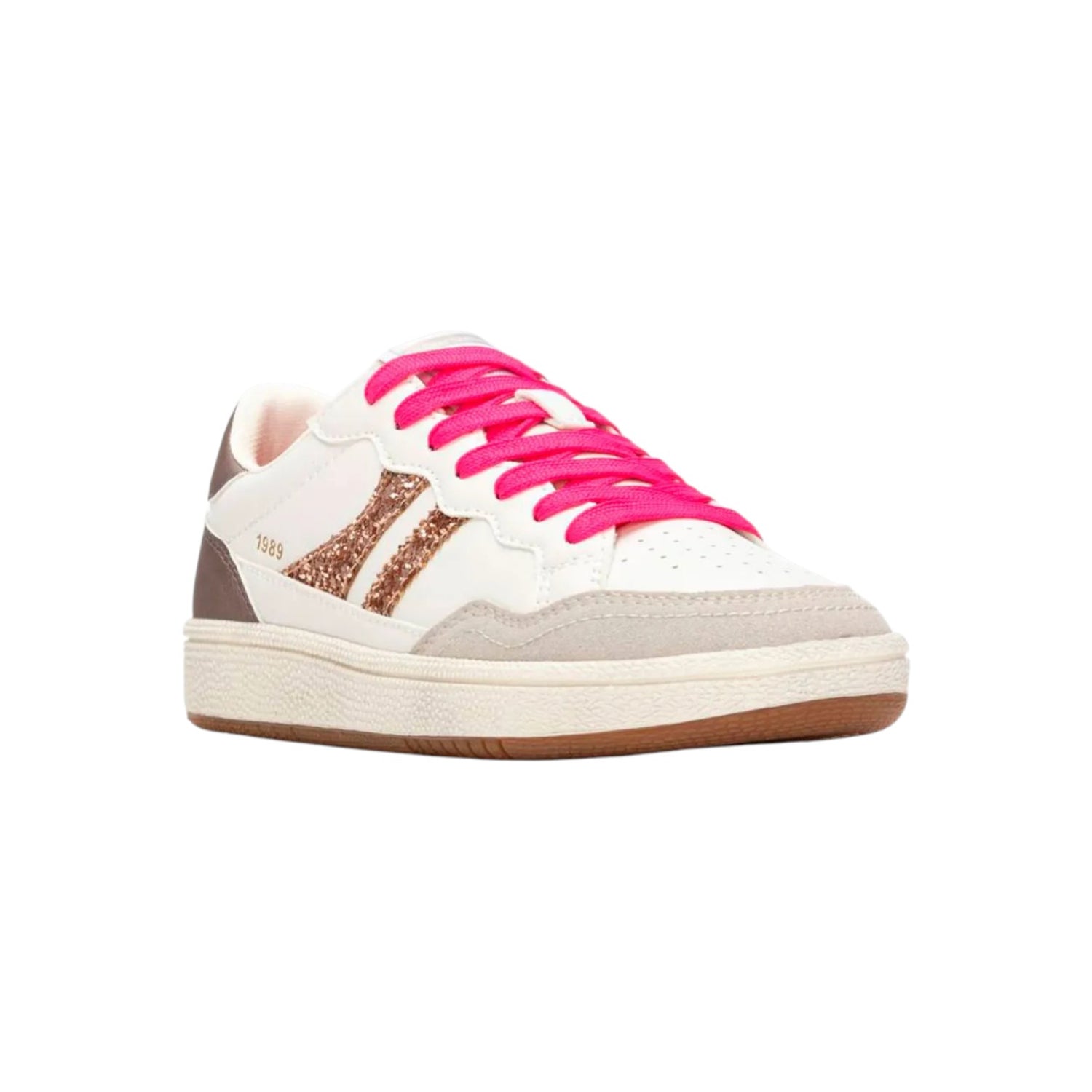 Teddy Smith Sneakers Donna Nudo con Strass Oro e Lacci Fucsia