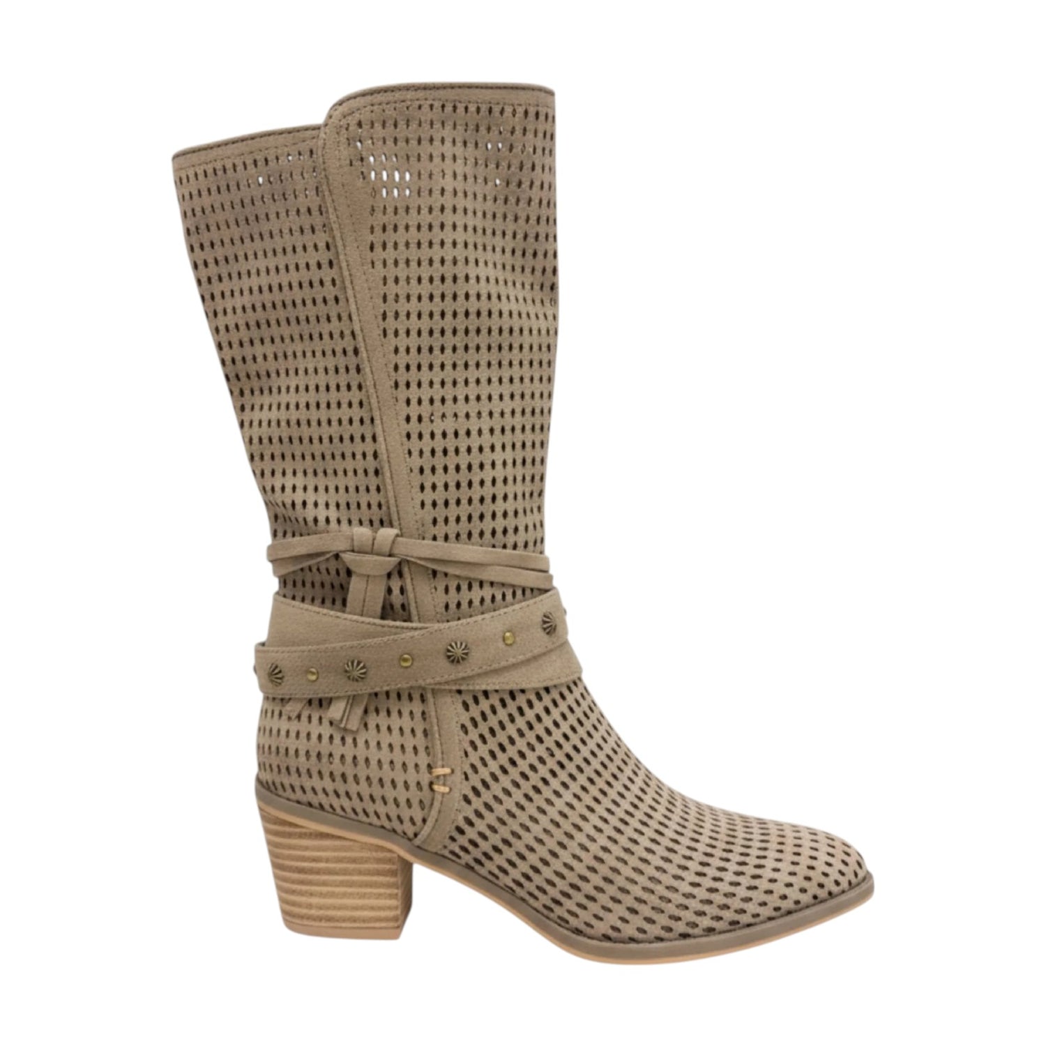 Refresh Stivale Camperos Donna in Camoscio Traforato Tortora con Tacco Effetto Legno Alto 40mm