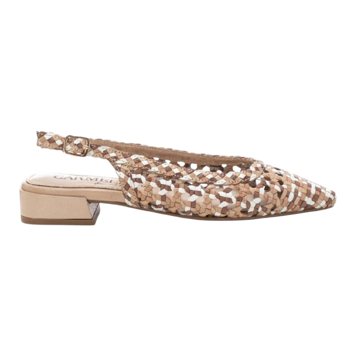 Carmela Chanelle Donna in Pelle Beige Intrecciata con Tacco Largo Alto 30mm