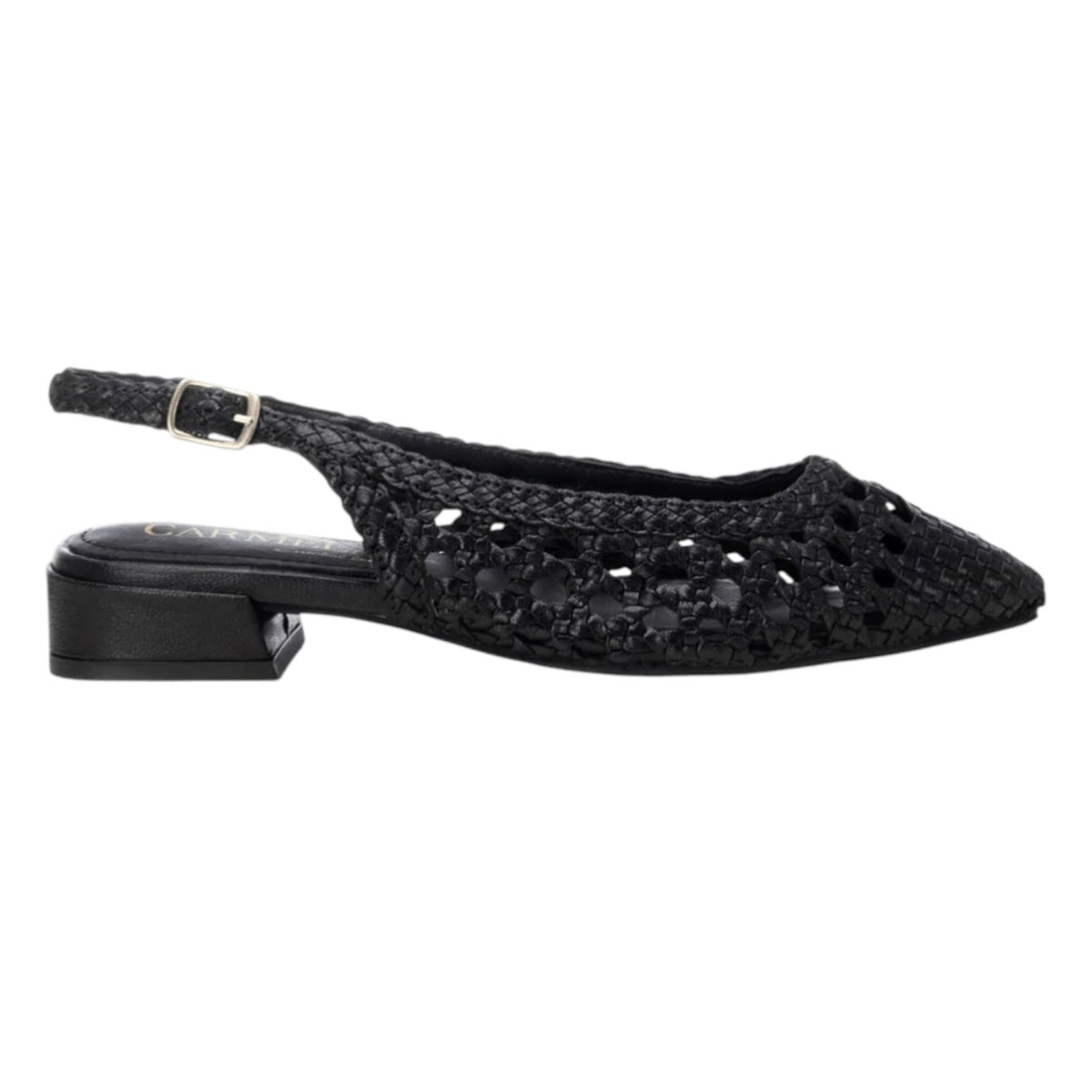 Carmela Chanelle Donna in Pelle Nera Intrecciata con Tacco Largo Alto 30mm