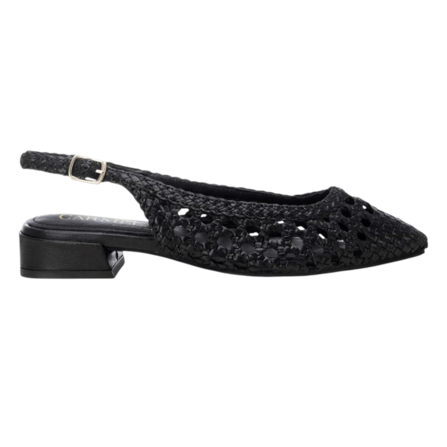 Carmela Chanelle Donna in Pelle Nera Intrecciata con Tacco Largo Alto 30mm