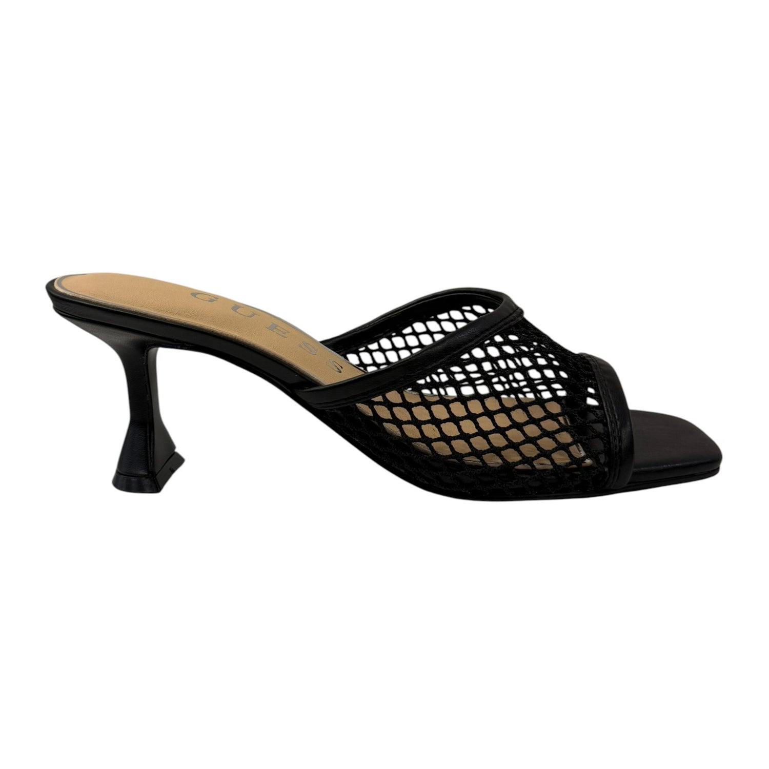Guess Scalzato Donna Nero con Rete e Tacco a Rocchetto Alto 70mm