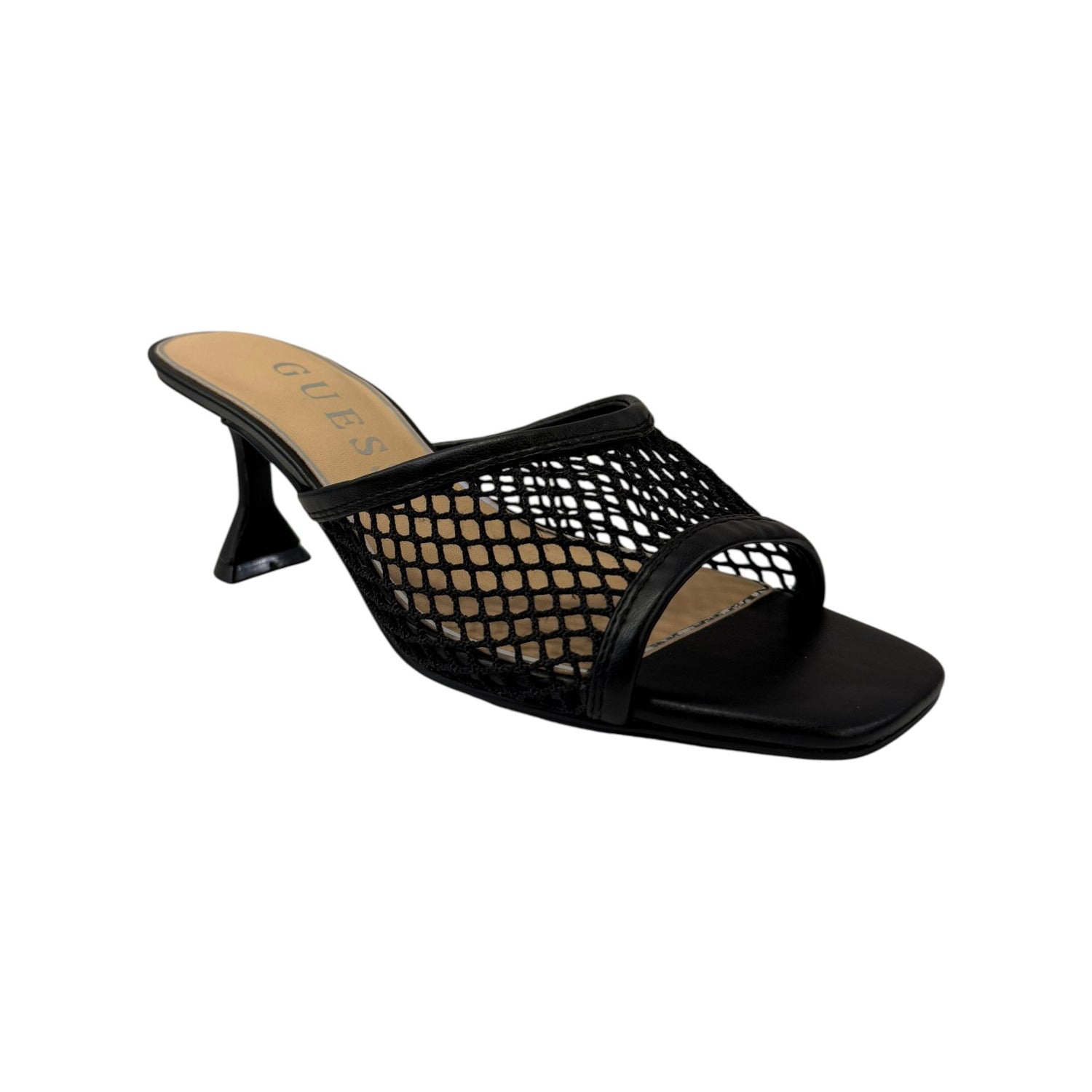 Guess Scalzato Donna Nero con Rete e Tacco a Rocchetto Alto 70mm