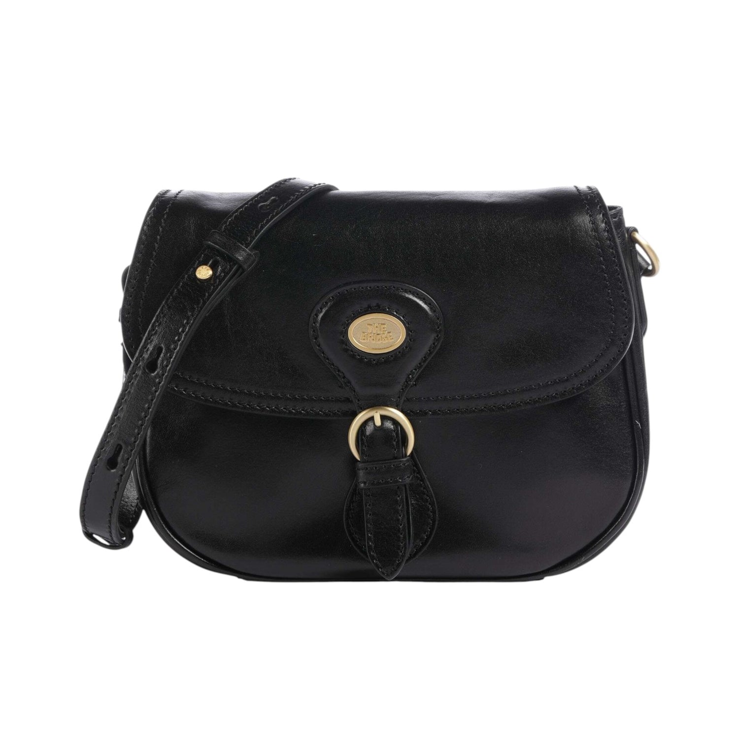 The Bridge Tracolla Donna in Pelle Nera con Logo Oro