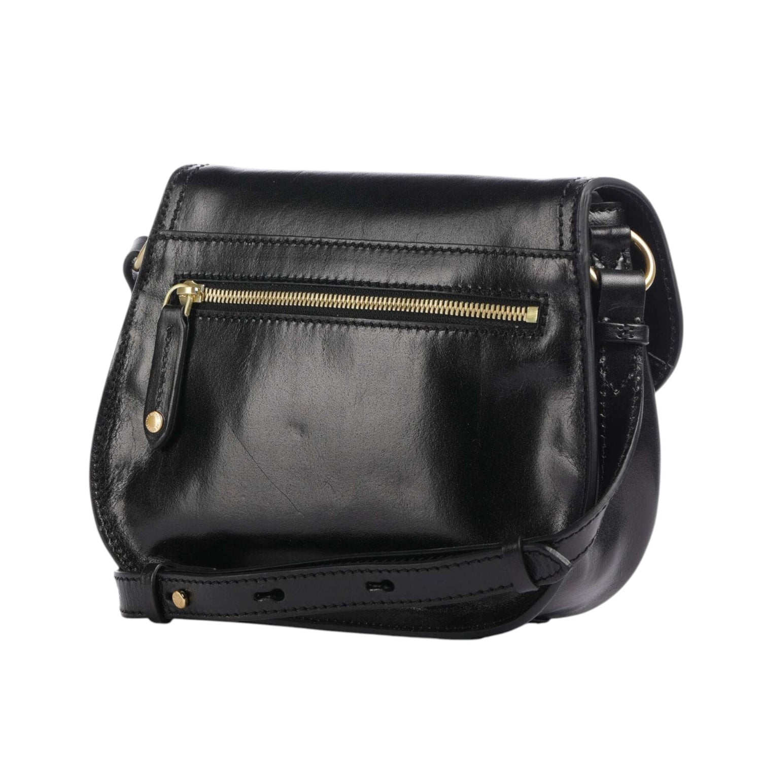 The Bridge Tracolla Donna in Pelle Nera con Logo Oro