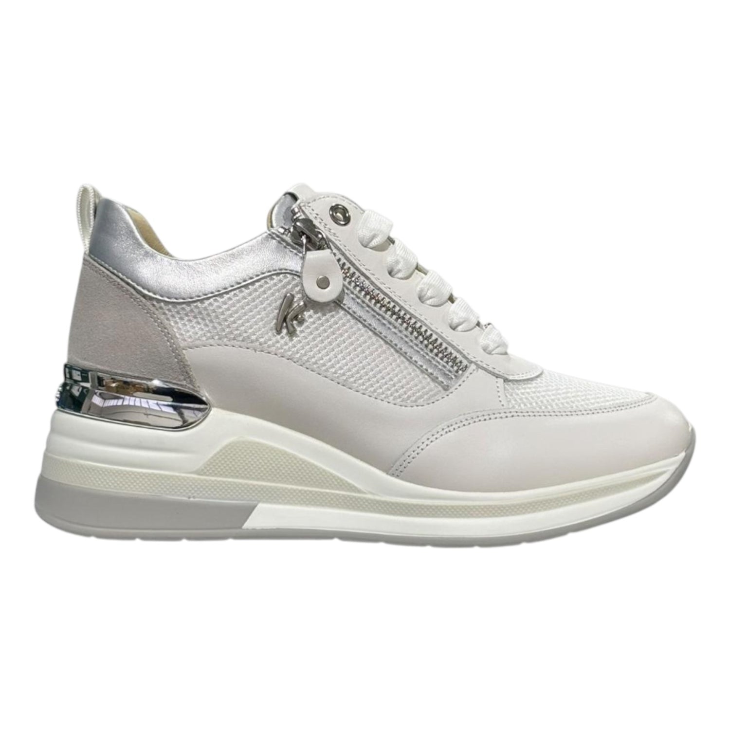 Keys Sneakers Donna Bianca Argento con Zeppa e Zip