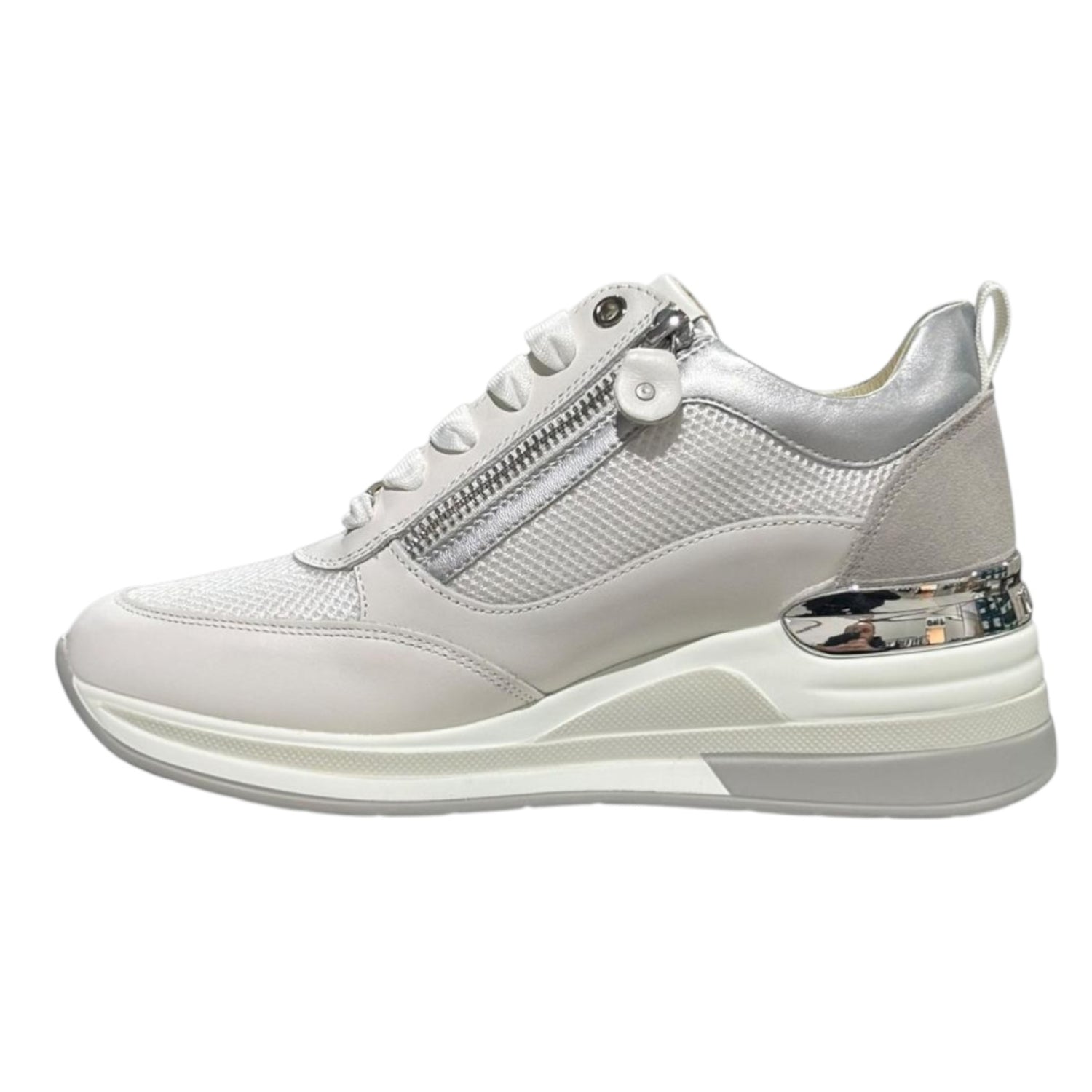 Keys Sneakers Donna Bianca Argento con Zeppa e Zip